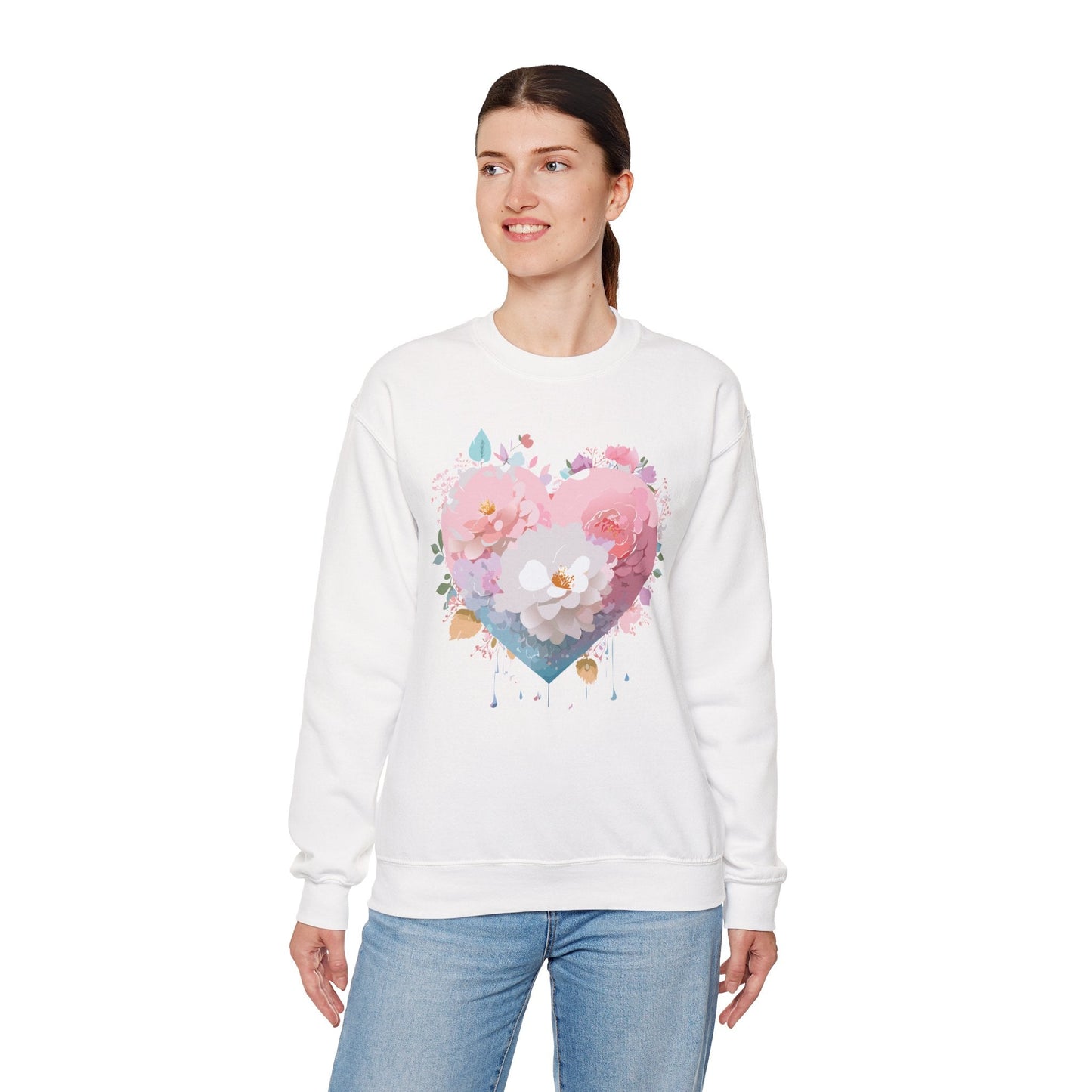 Unisex Floral Heart Sweatshirt For Valentines Day With Love Floral Print Crewneck