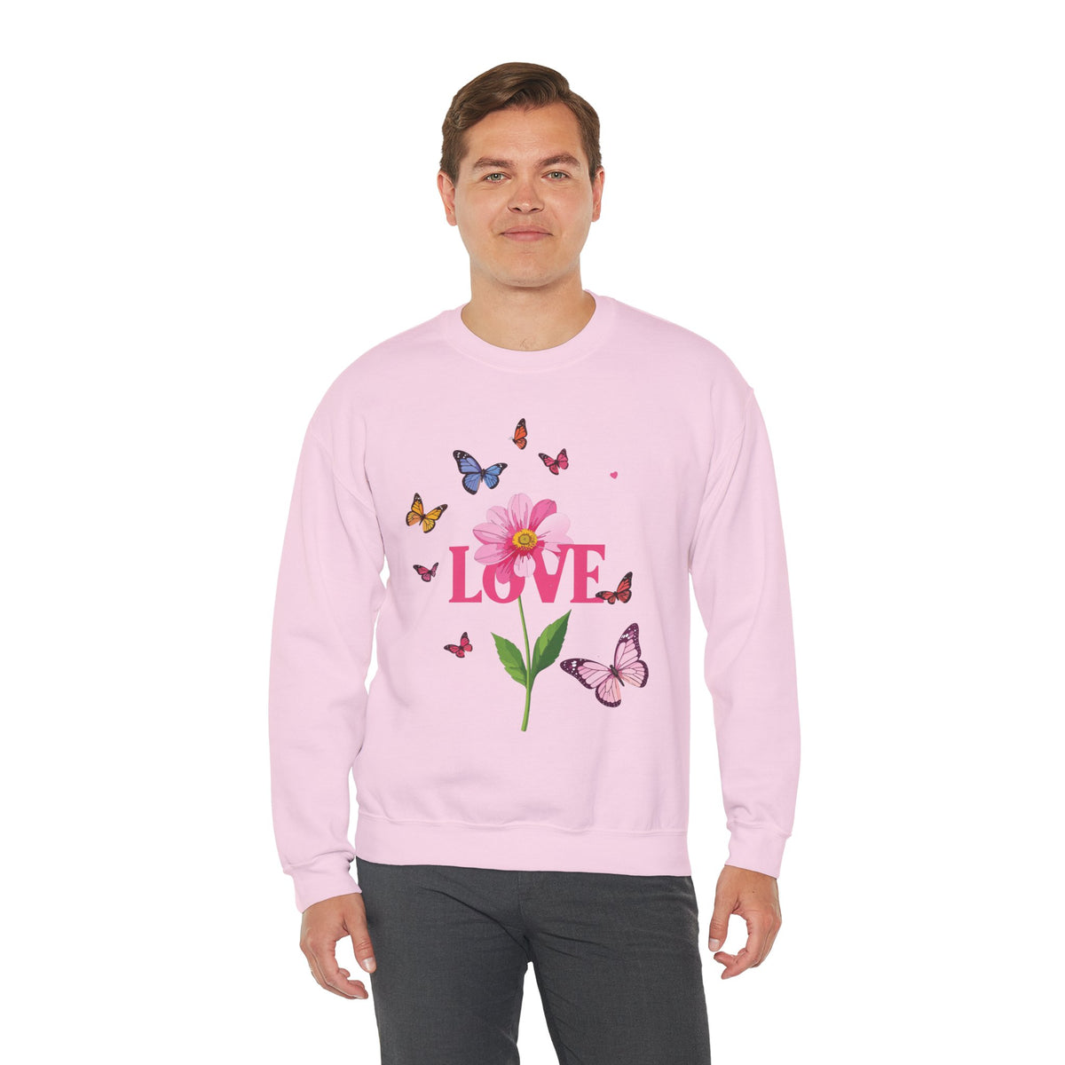 Unisex Floral Love Sweatshirt, Love Floral Sweatshirt, Floral Butterfly Sweatshirt, 50/50 Cotton-Poly Valentine's Day Sweatshirt 01