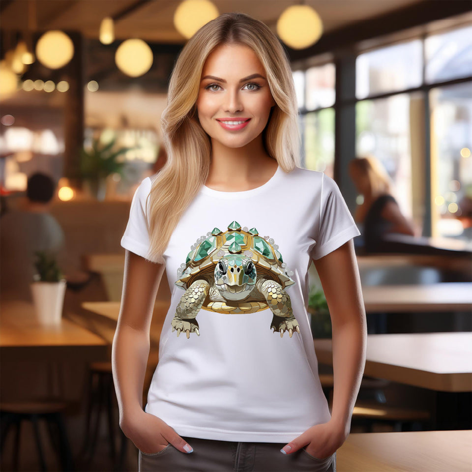 Turtle Graphic Unisex 100 Cotton Tee With Unique Animal Golden Medallion Art Design 29