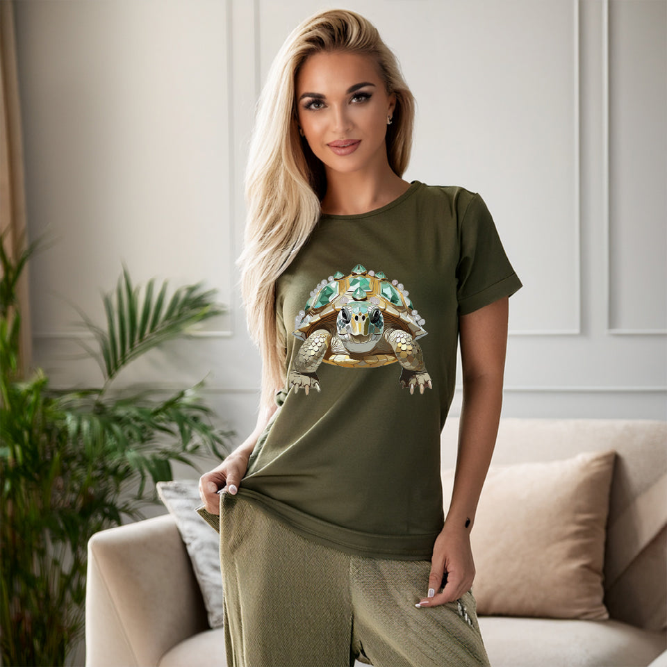Turtle Graphic Unisex 100 Cotton Tee With Unique Animal Golden Medallion Art Design 29