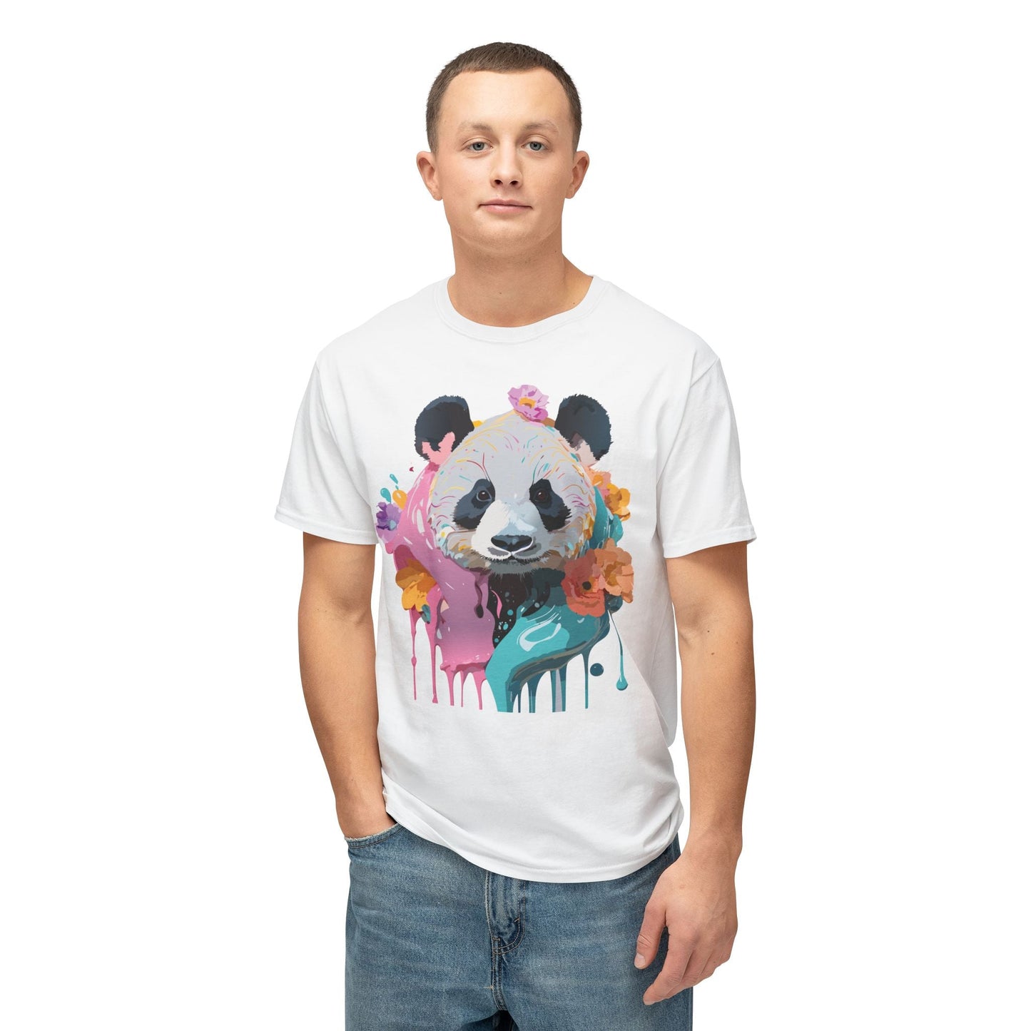 Panda T Shirt Unisex HD Cotton Tee With Panda Art Print Vintage Floral Design Printed In USA