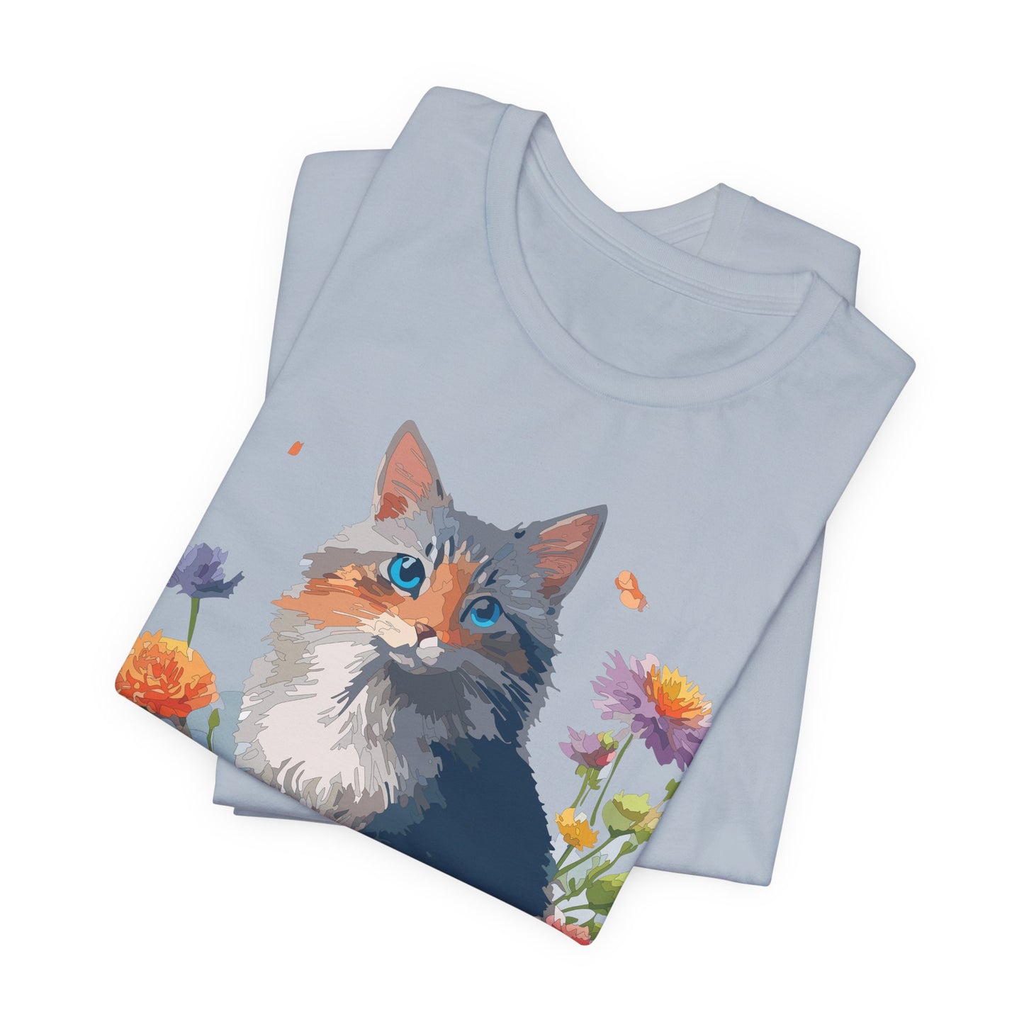 Floral Cat Tee, Animal Shirt, Cat Shirt, Floral Tee, Flower T-shirt, T-Shirt with Animal, Summer Top with Art Design