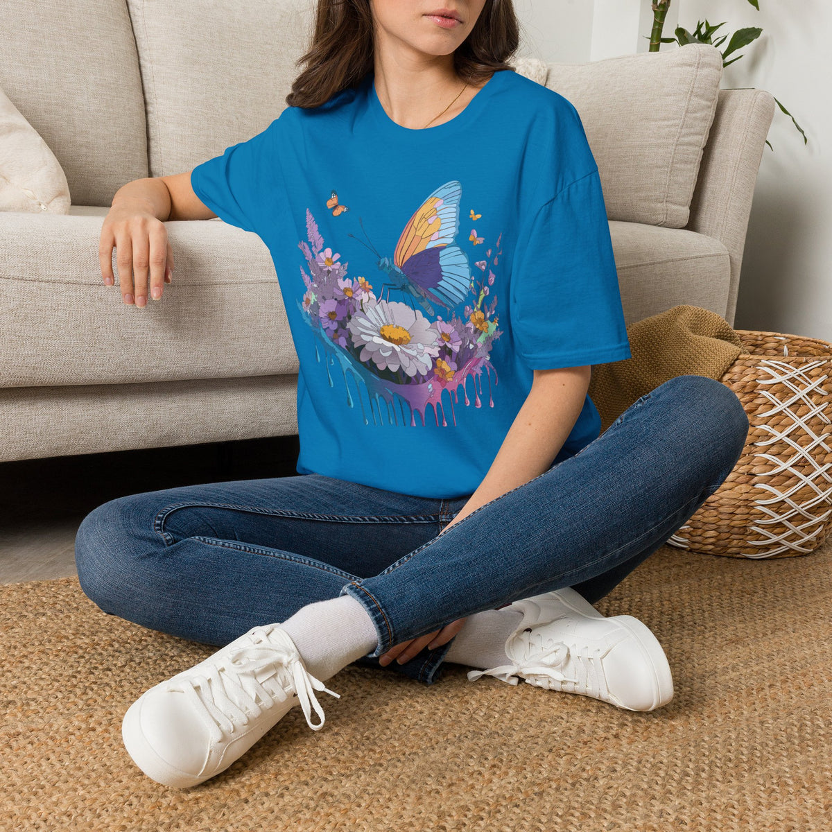 Butterfly and Wildflower Floral Graphic Tee Unisex 100 Cotton Gildan T-Shirt