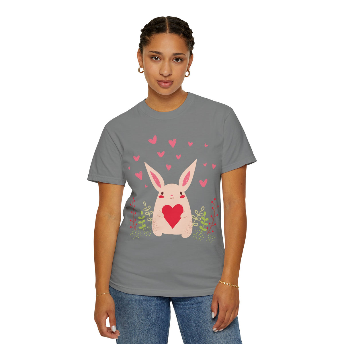 Easter Bunny Heart T-Shirt, Tee Shirt with Easter Signature, T Shirt with Easter Prints, Tee Shirt with Easter Design