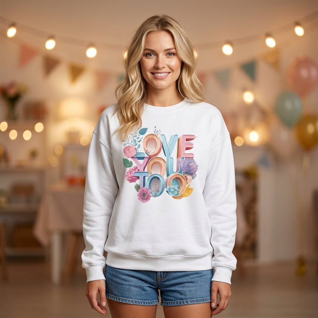 Floral Love Graphic Valentine's Day Sweatshirt Unisex 50/50 Cotton-Poly Sweatshirt w52