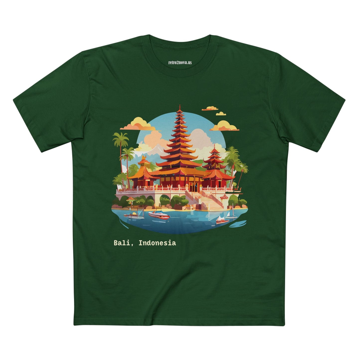 Unisex Premium Cotton Staple Tee Shirt With Original Bali Travel Art Design TT24 From Retro2Nova