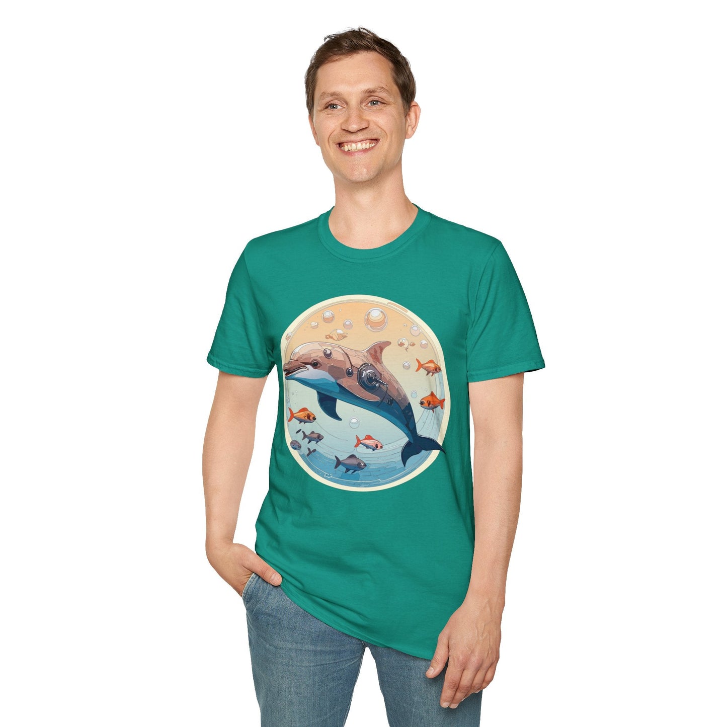 Dolphin Shirt Unisex Softstyle Tee 100 Percent Ring Spun Cotton Breathable Gildan 64000