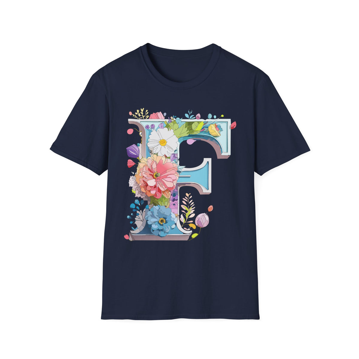 Floral Letter F T-Shirt | Botanical Initial Tee