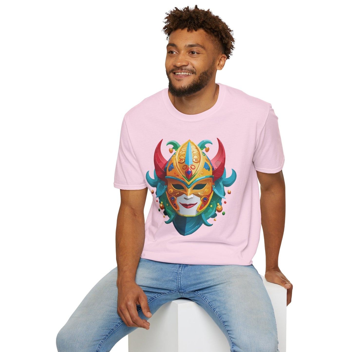 Unisex Mask Tee Shirt Softstyle Gildan 64000 Cotton Tee Masquerade Design Artwork
