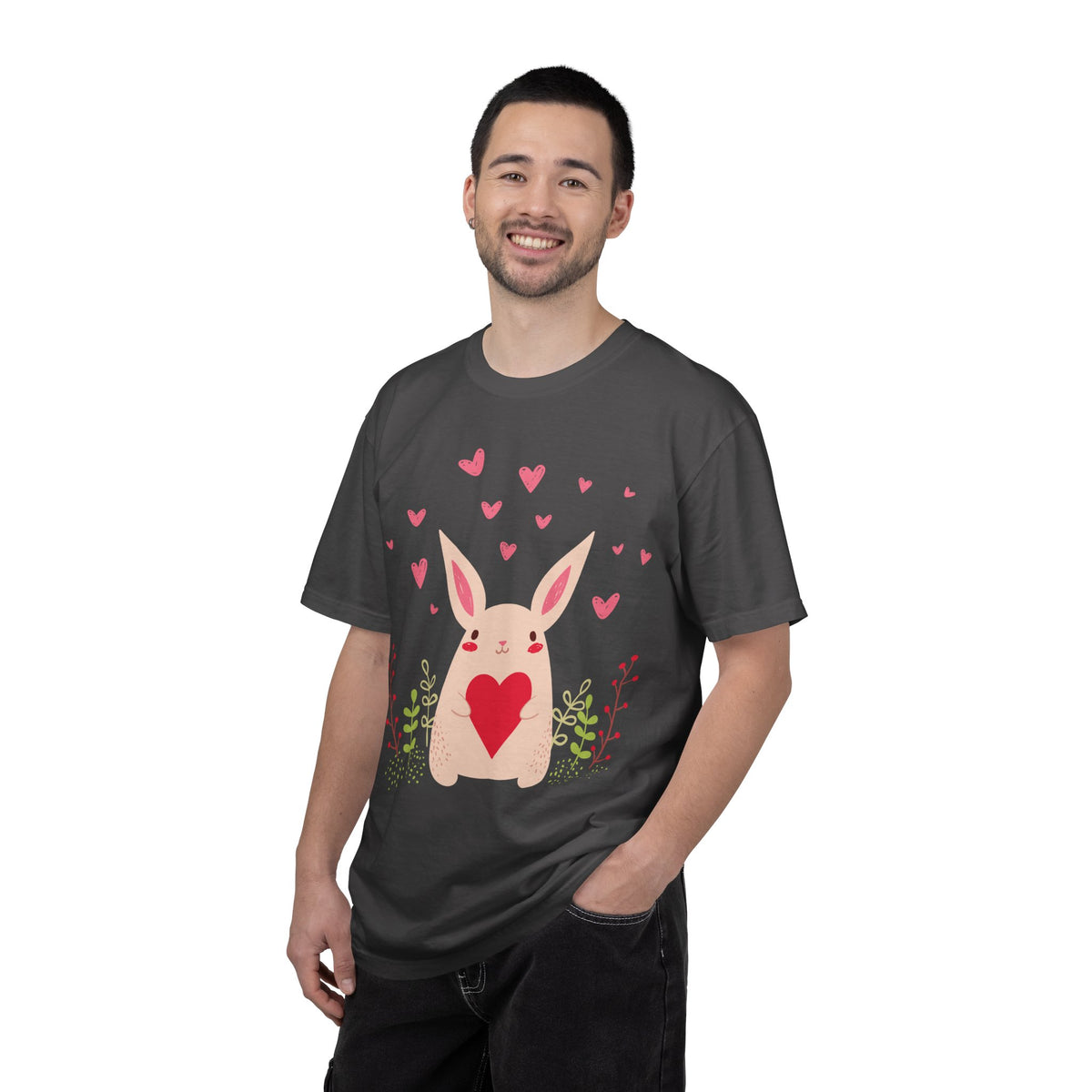 Easter Bunny Heart T-Shirt, Tee Shirt with Easter Signature, T Shirt with Easter Prints, Tee Shirt with Easter Design