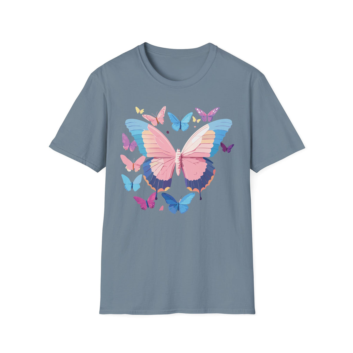 Butterfly Cluster T-Shirt — Pastel Pink & Blue Butterfly Graphic Tee Unisex 100 Cotton Gildan T-Shirt