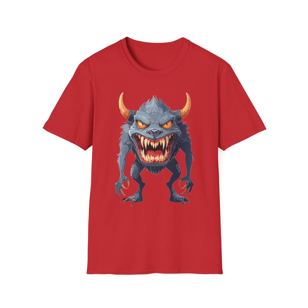 Demonic Monster Graphic T-Shirt — Fierce Horned Creature Cartoon Graphic Tee Unisex 100 Cotton Gildan T-Shirt
