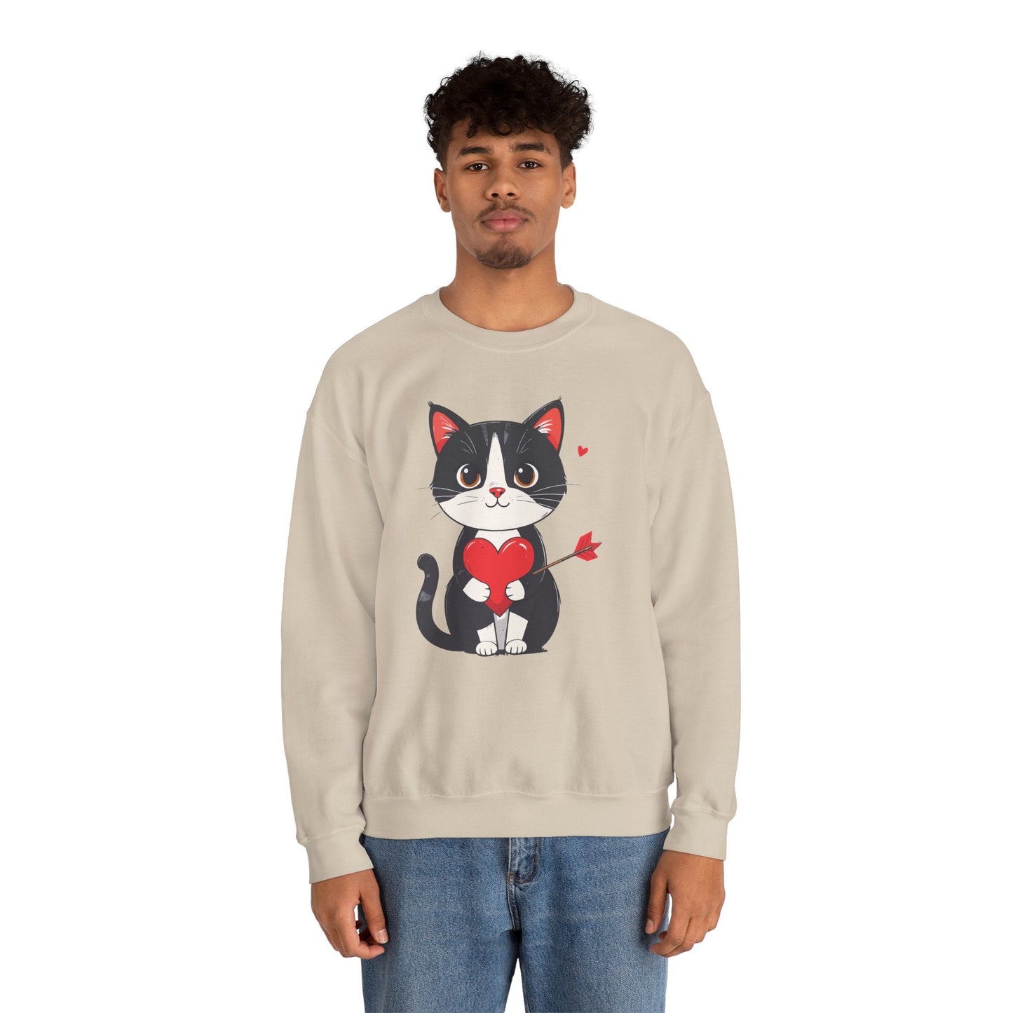 Cat Heart Sweatshirt Unisex Valentines Day Gift Fifty Fifty Cotton Polyester Animal Sweatshirt 18000