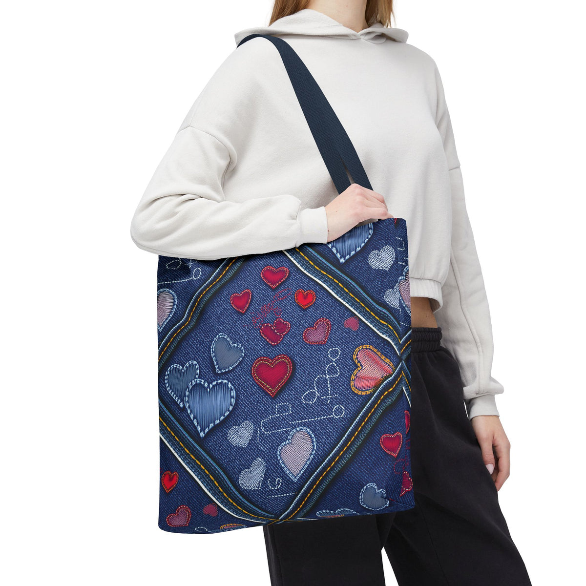 Love Day Graphic Design Denim Fabric Imitation Print Unisex Canvas Bag POLY 3 Sizes Tote Bag 201-30