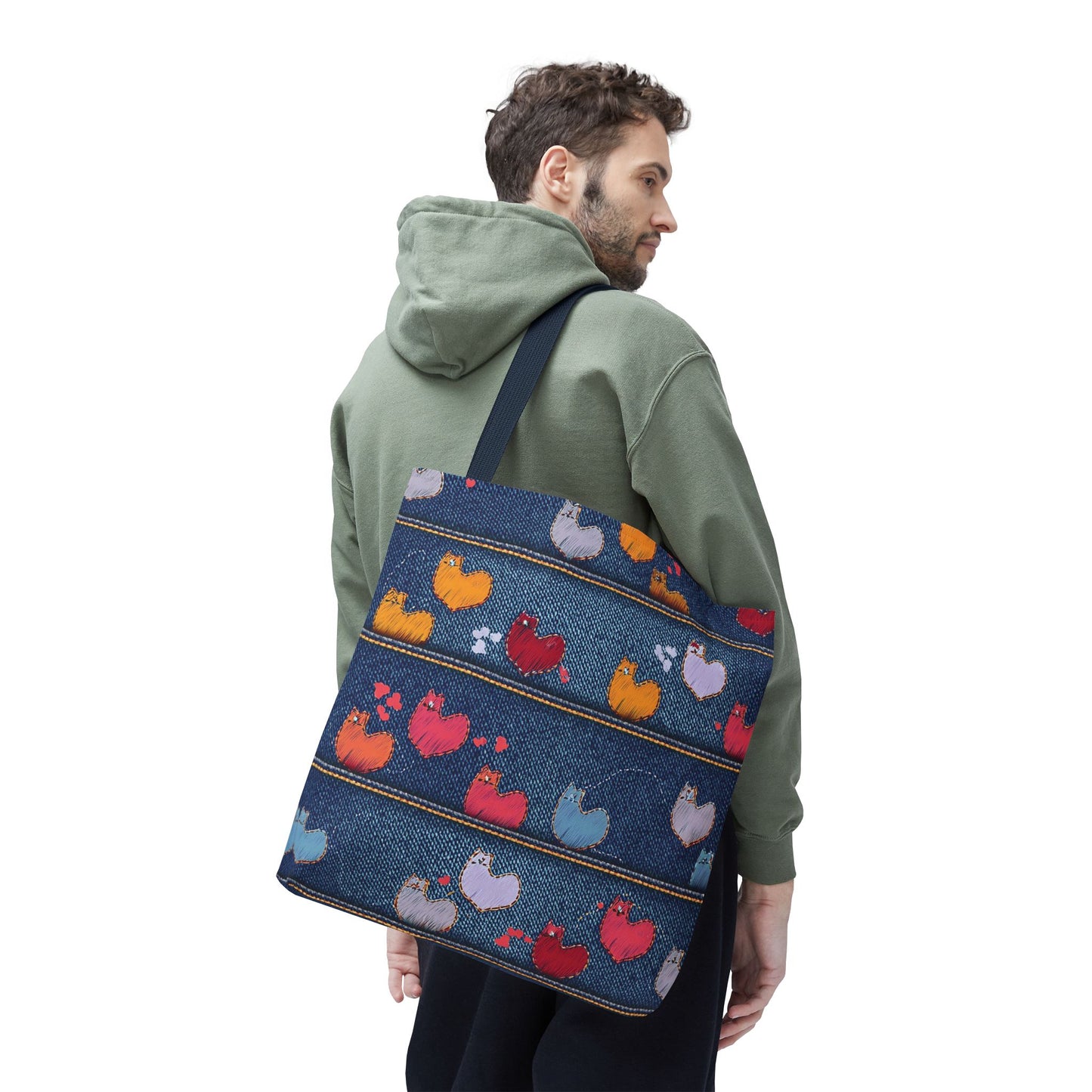 Love Day Graphic Design Denim Fabric Imitation Print Unisex Canvas Bag POLY 3 Sizes Tote Bag 201-9