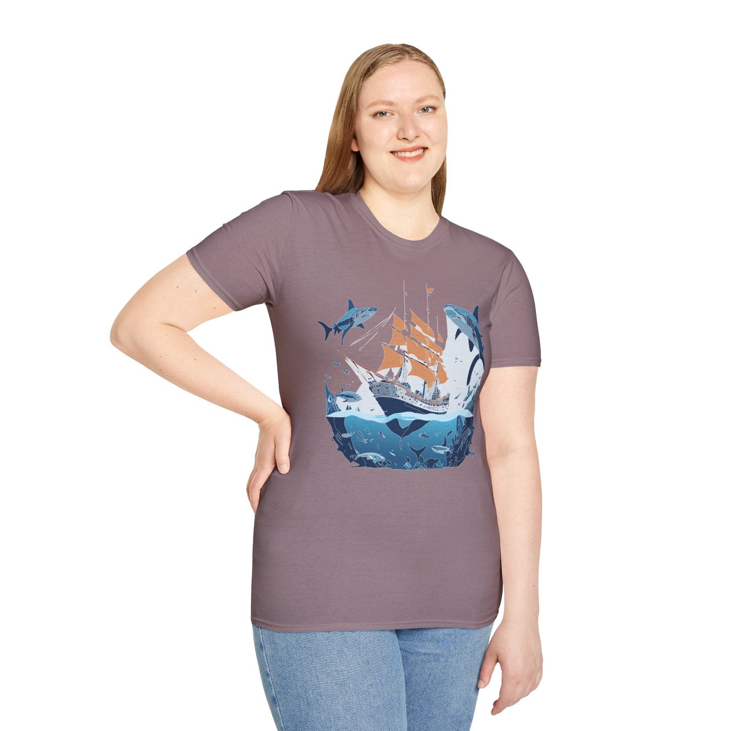 Ocean Tee Shirt Unisex Gildan Softstyle 64000 Ring Spun Cotton Art Print Graphic Ocean Design