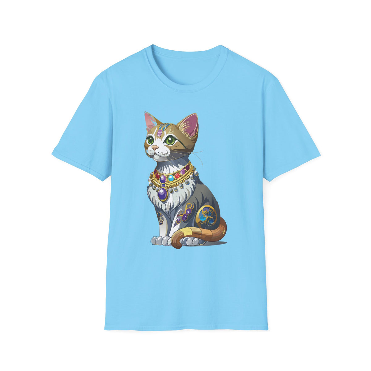 Regal Jewel-Studded Cat T-Shirt | Colorful Crowned Cat Illustration
