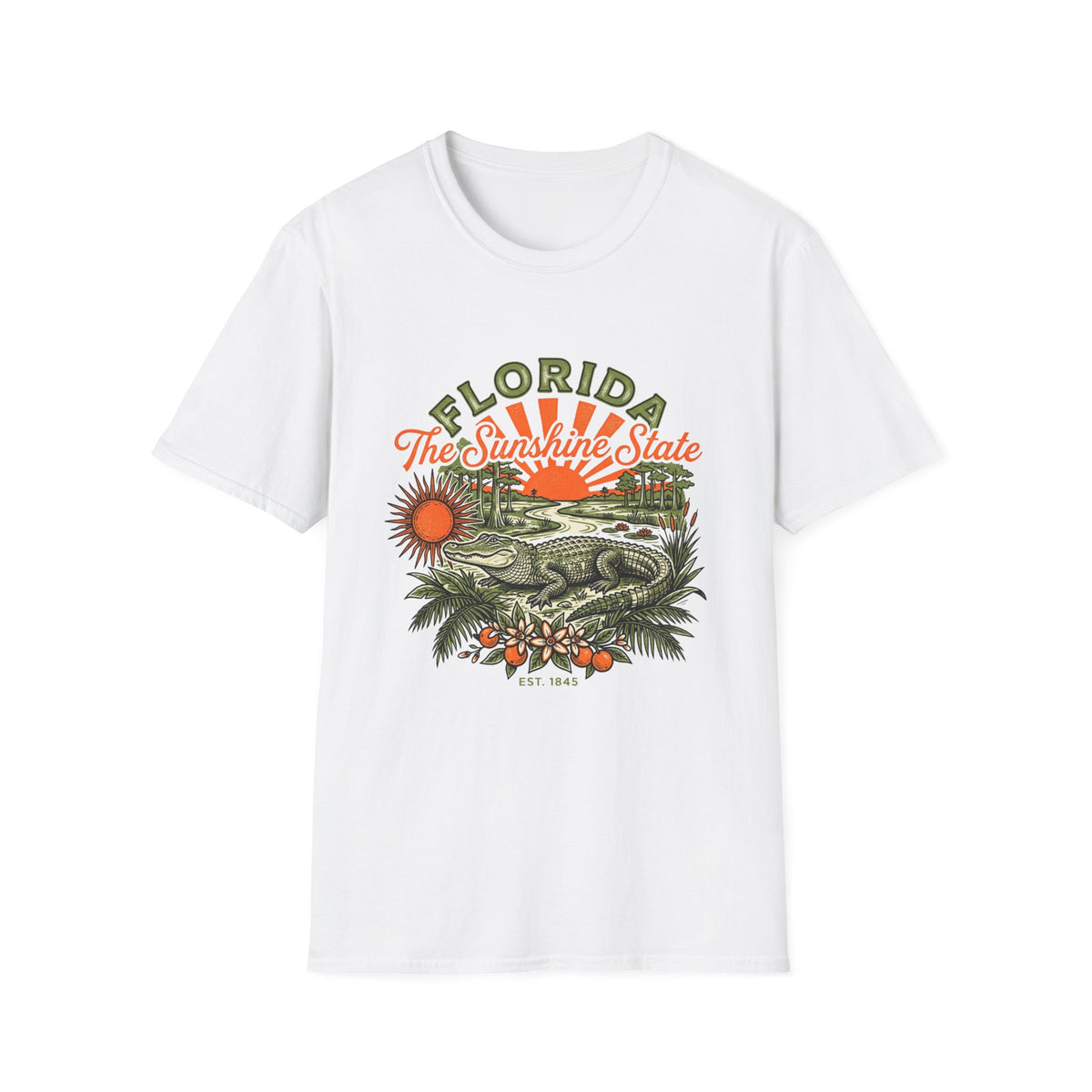 Florida Vintage Alligator T-Shirt — The Sunshine State Travel Tourist Graphic Design Unisex 100 Cotton Gildan T-Shirt