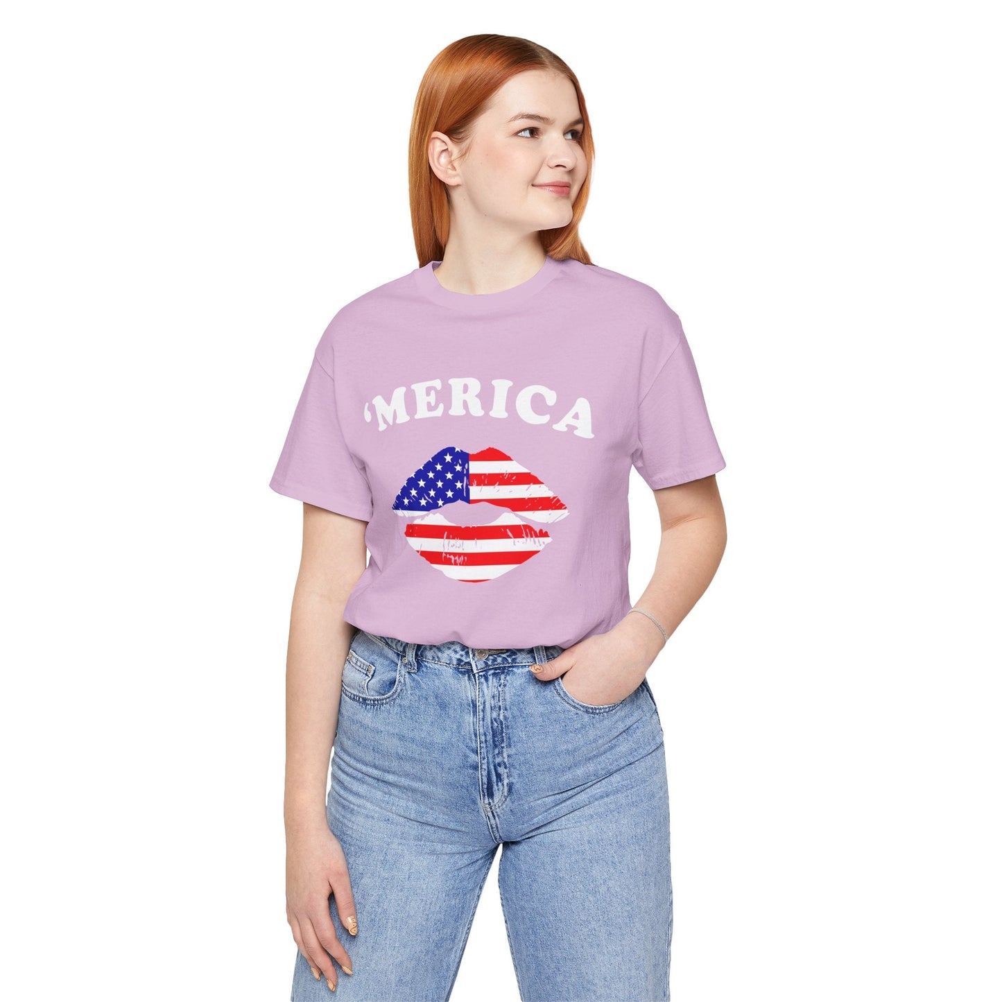 American Flag Lip Graphic Unisex Cotton T-Shirt a9