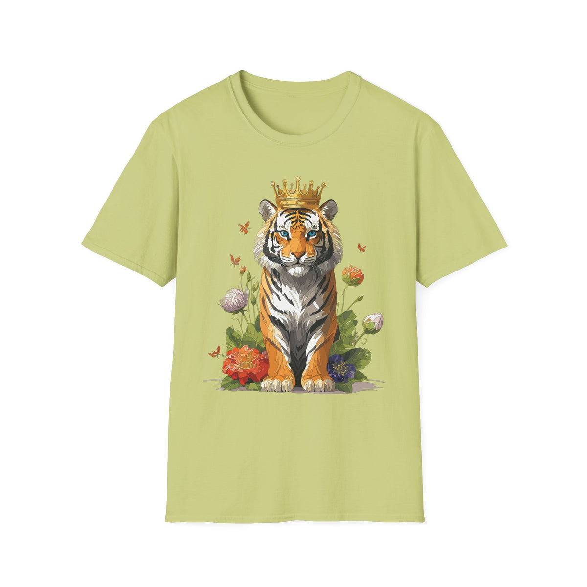 Crowned Tiger Illustration T-Shirt | Royal Wildlife Art - Unisex 100 Cotton Gildan 64000
