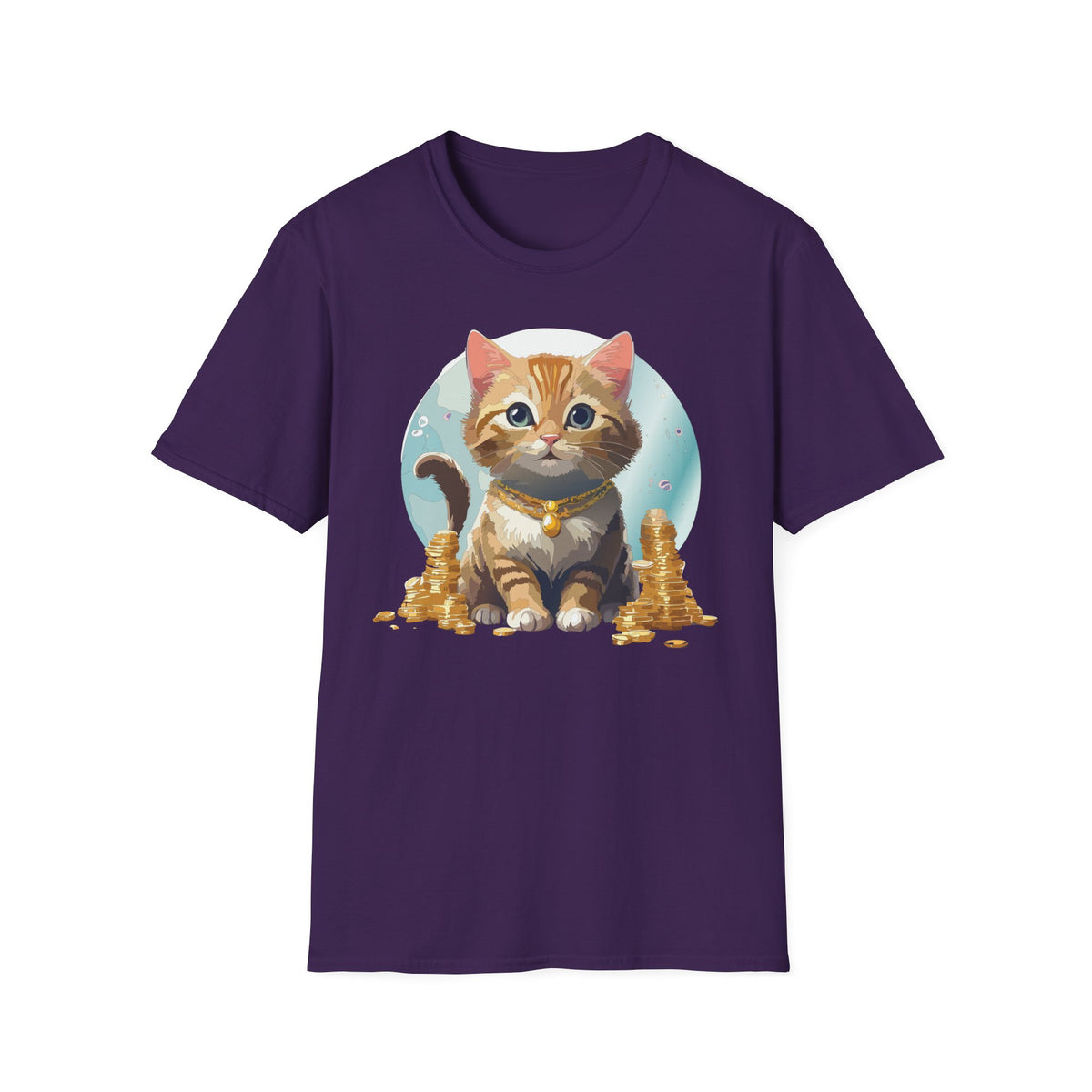 Lucky Cat Illustration T-Shirt | Cute Kitten with Coins