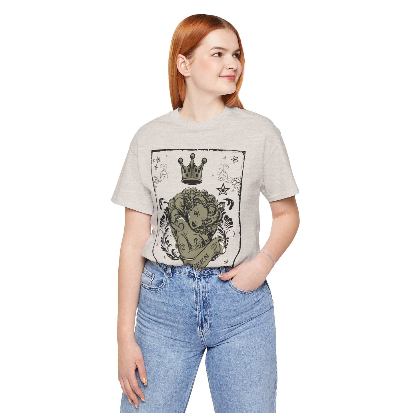 Crown Face Portrait Graphic Tee Vintage Floral Illustration Rock Band T-Shirt