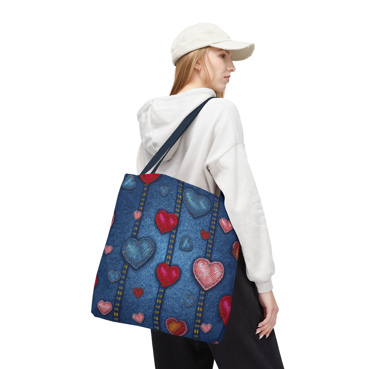 Love Day Graphic Design Denim Fabric Imitation Print Unisex Canvas Bag POLY 3 Sizes Tote Bag 201-25