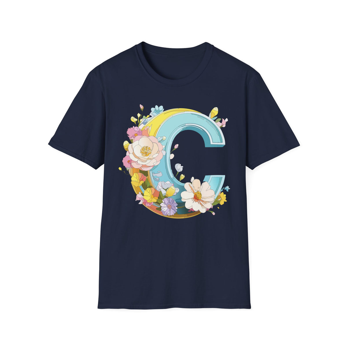 Floral Letter C T-Shirt | Vintage Botanical Initial Tee