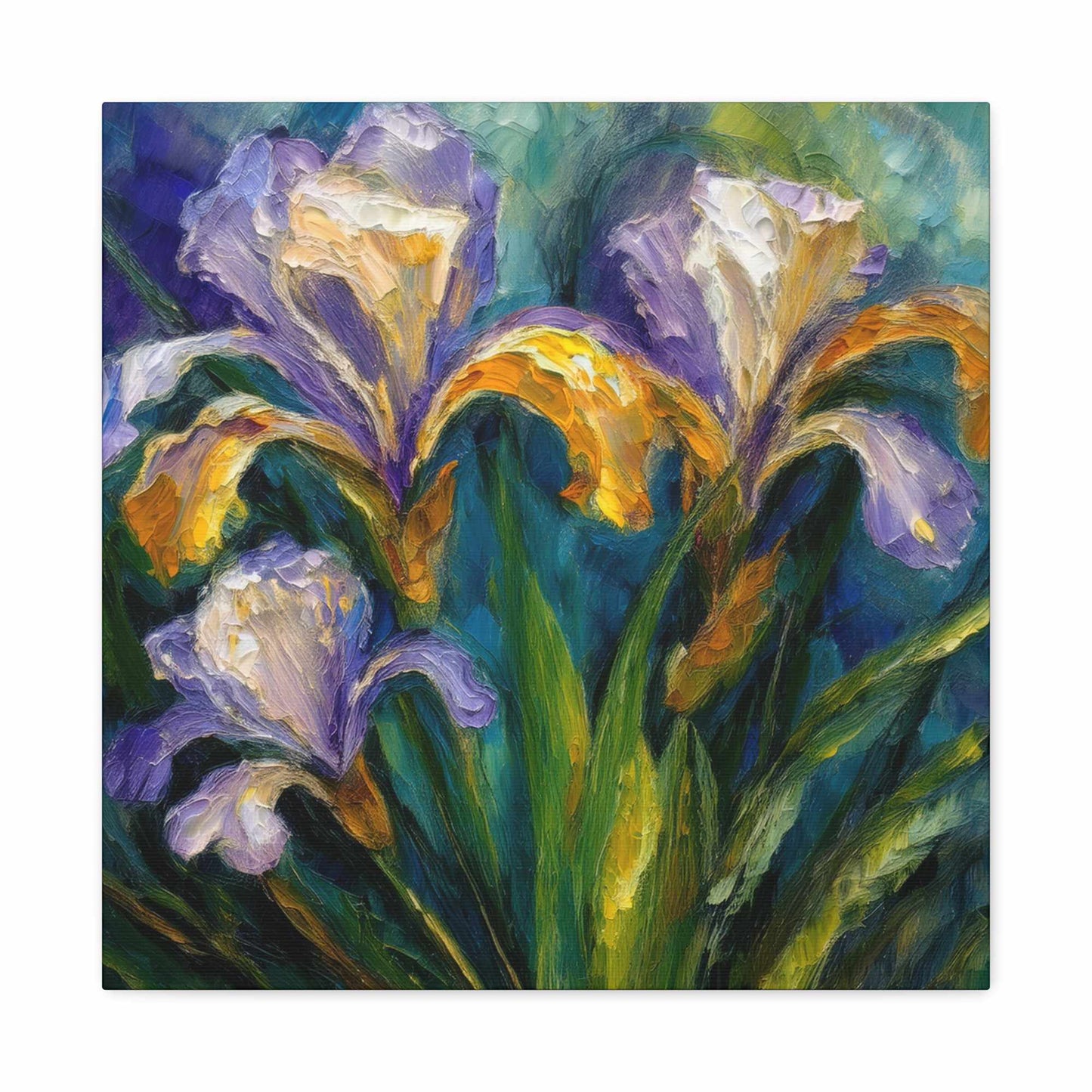 Irises Floral Print Canvas, Floral Oil Paint Print 20x20, 24x24, 30x30, 32x32, 36x36 Art Design Pine-Wood Inner Frame MC-183