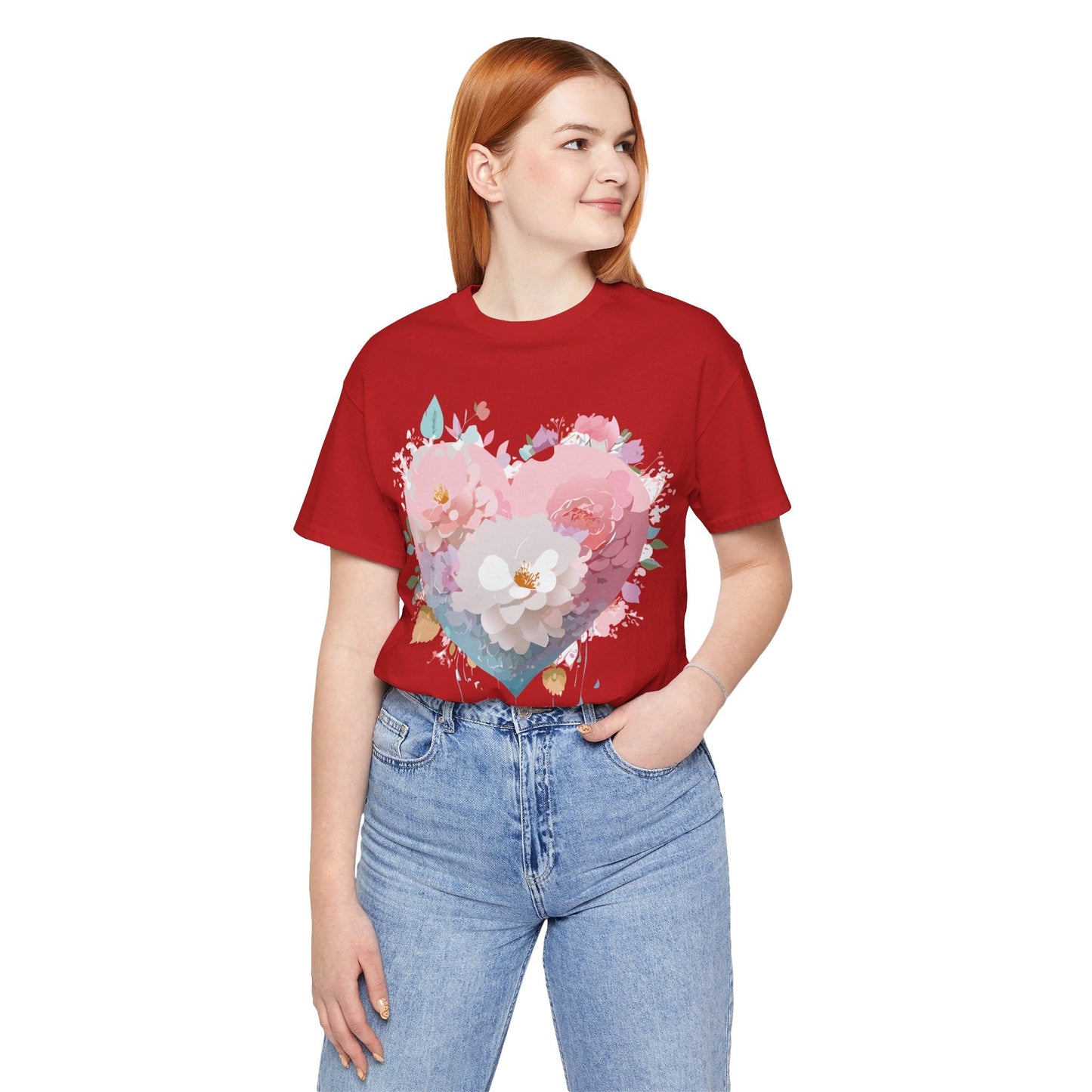 Valentine Day Graphic Unisex 100 Cotton Vintage Artwork with Love and Flower Design Tee 34
