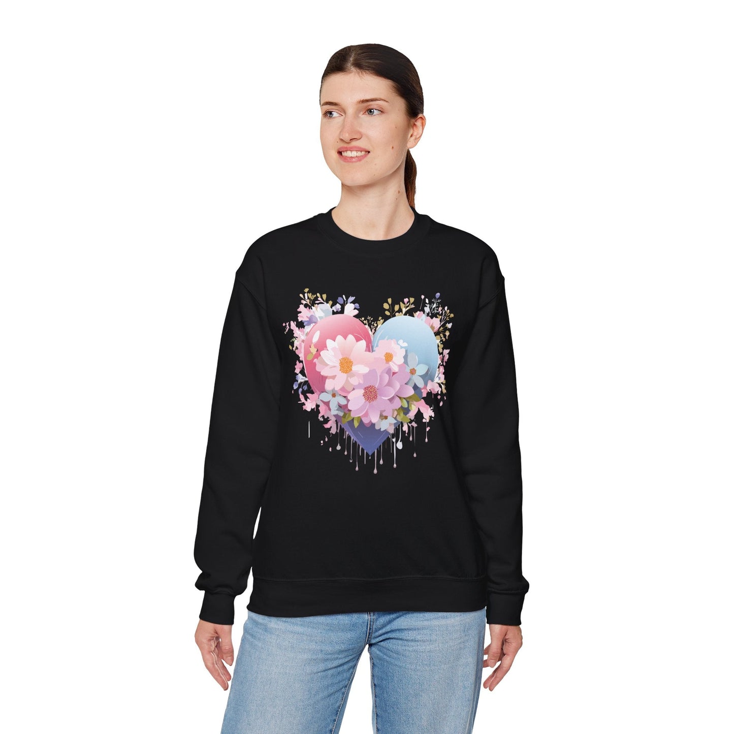 Floral Heart Unisex Crewneck Sweatshirt Gildan 18000 Heavy Blend 50 Cotton 50 Polyester