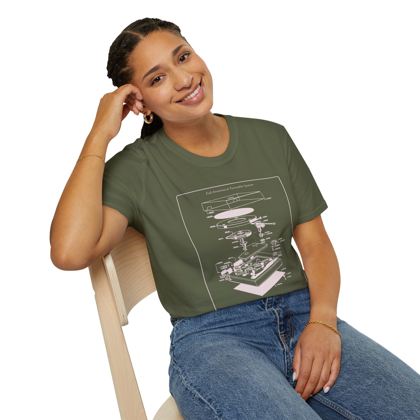 Record Player Blueprint T-Shirt Unisex Cotton Retro Vinyl Turntable Diagram Tee
