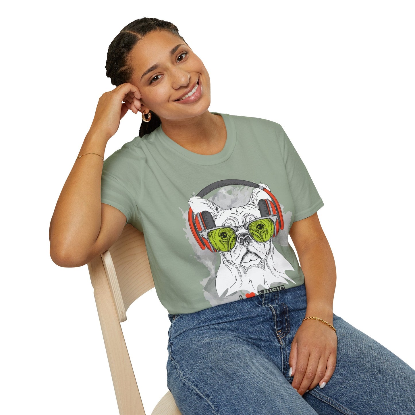 I Love Music Animals Shirt With Headphones Unisex Softstyle Tee 100 Percent Ring Spun Cotton