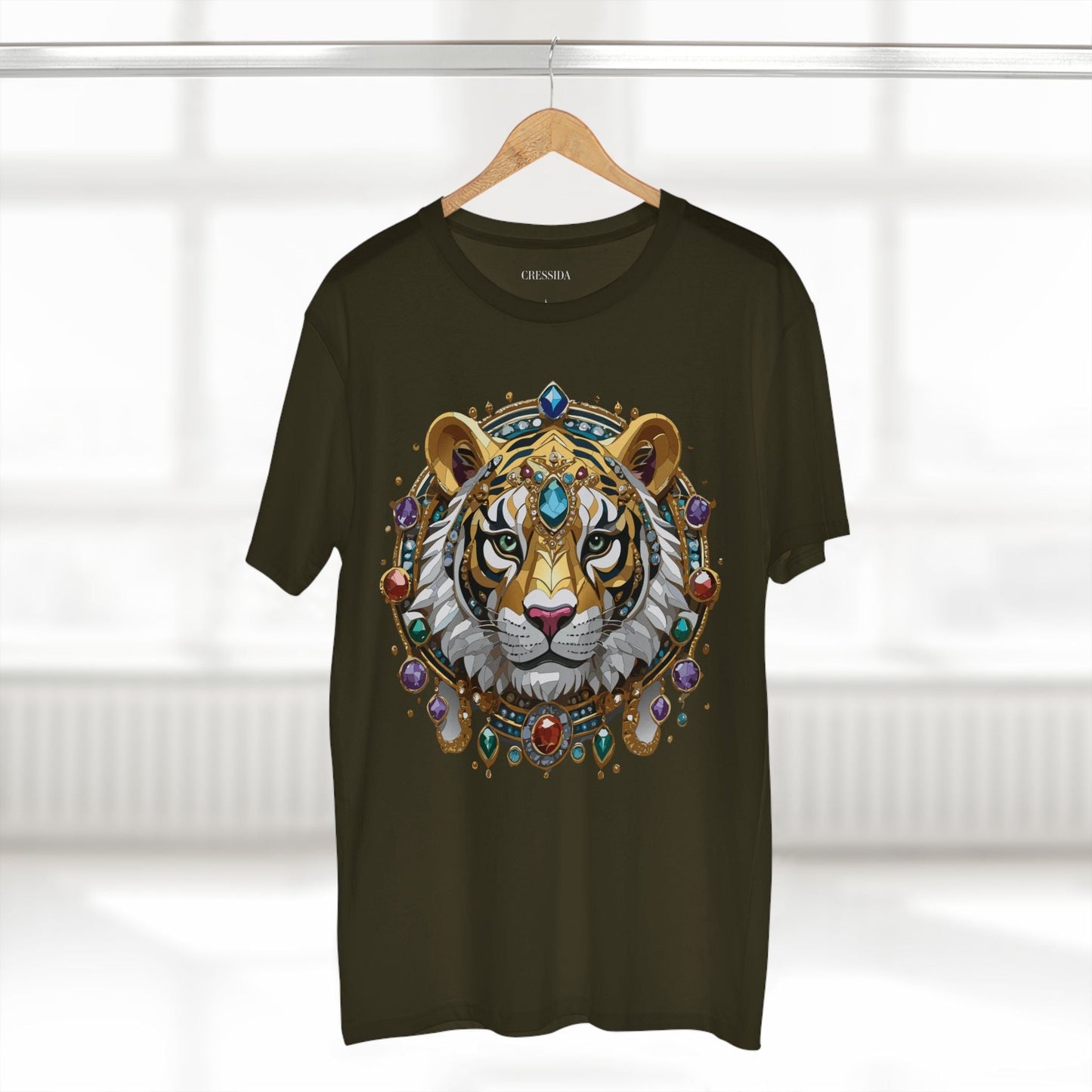 Tiger Graphic Unisex 100 Cotton Tee With Unique Animal Golden Medallion Art Design 52