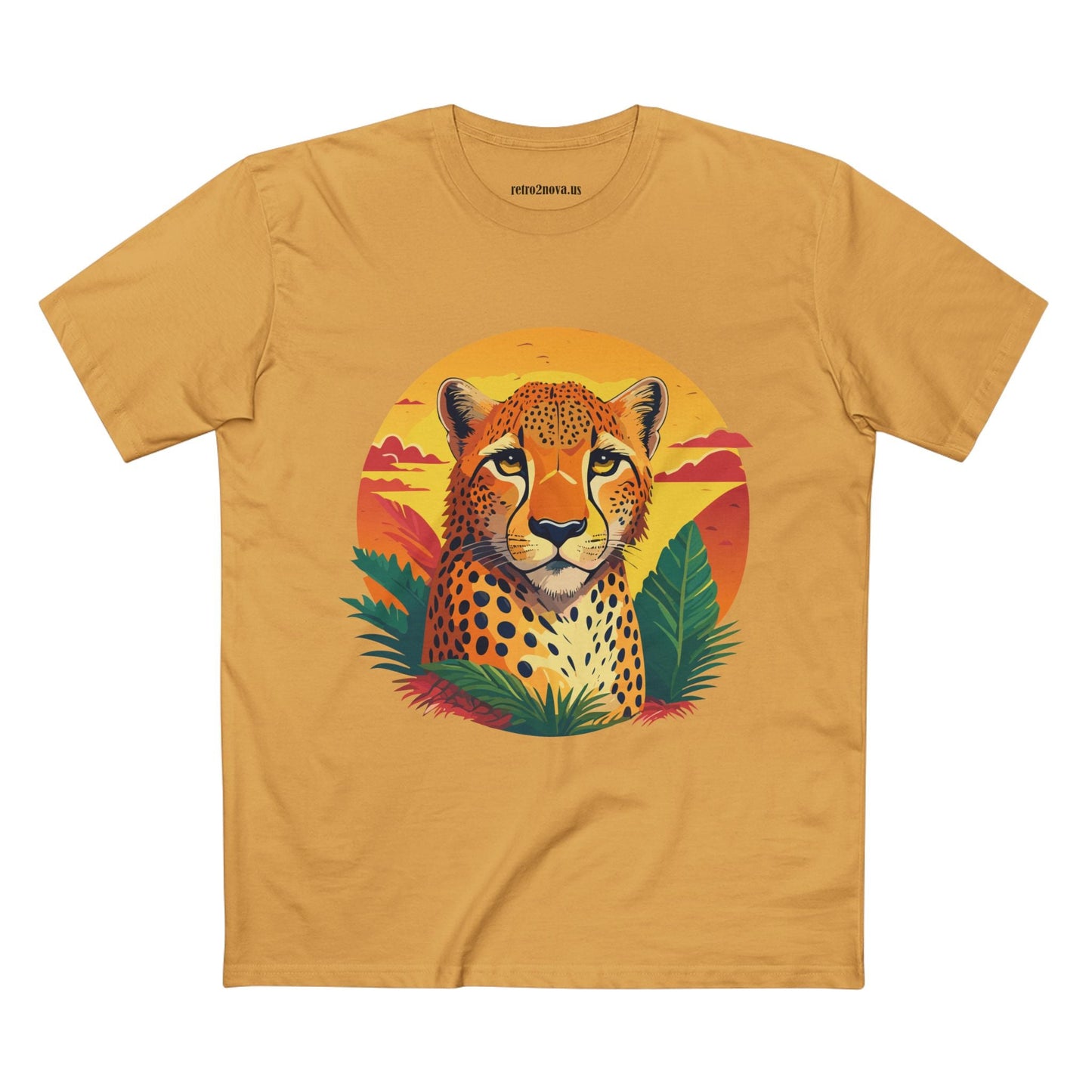 Unisex Cheetah Shirt Premium Cotton Staple Tee With Original Art Design By Retro2Nova Exclusive Art Collection