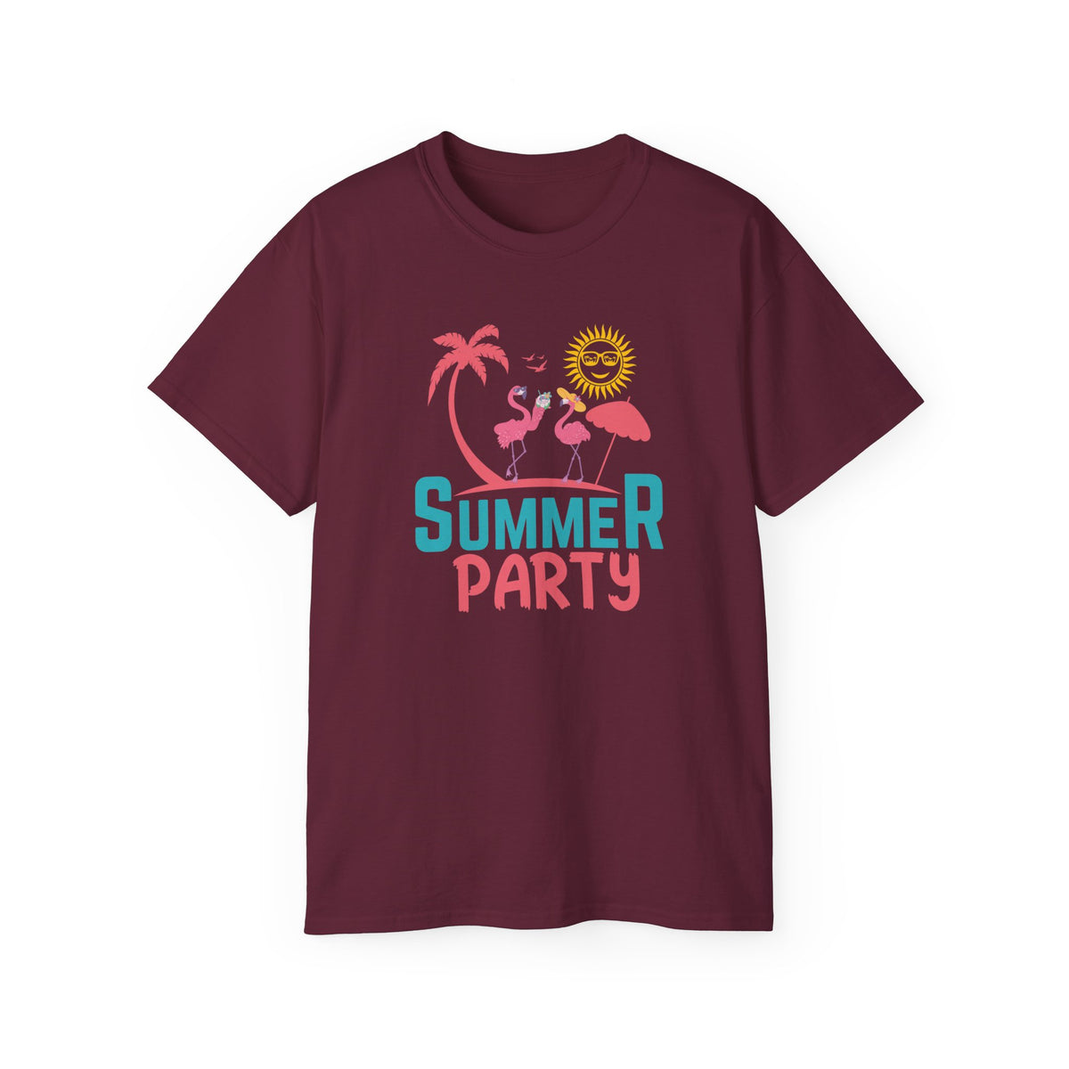 Summer Party Flamingo Tee | Tropical Palms Sun Retro Graphic