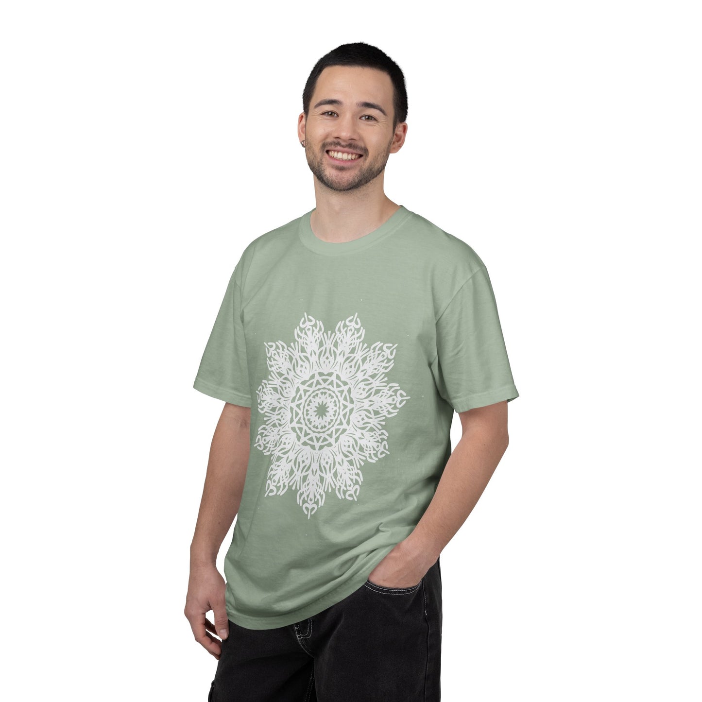 Unisex Garment Dyed Cotton T-Shirt with Mandala Graphic Design