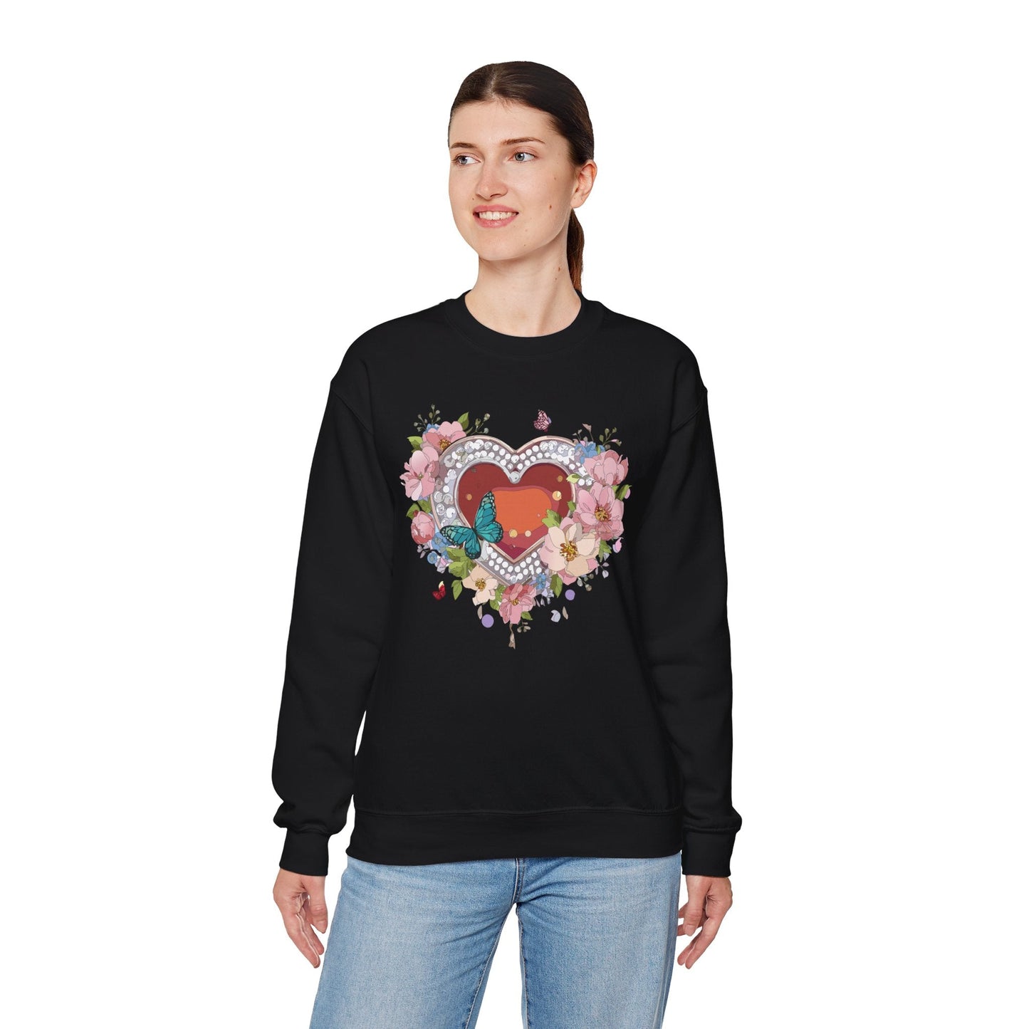 Floral Heart Sweatshirt Unisex Valentines Day Edition Gildan 18000 Heavy Blend Crewneck
