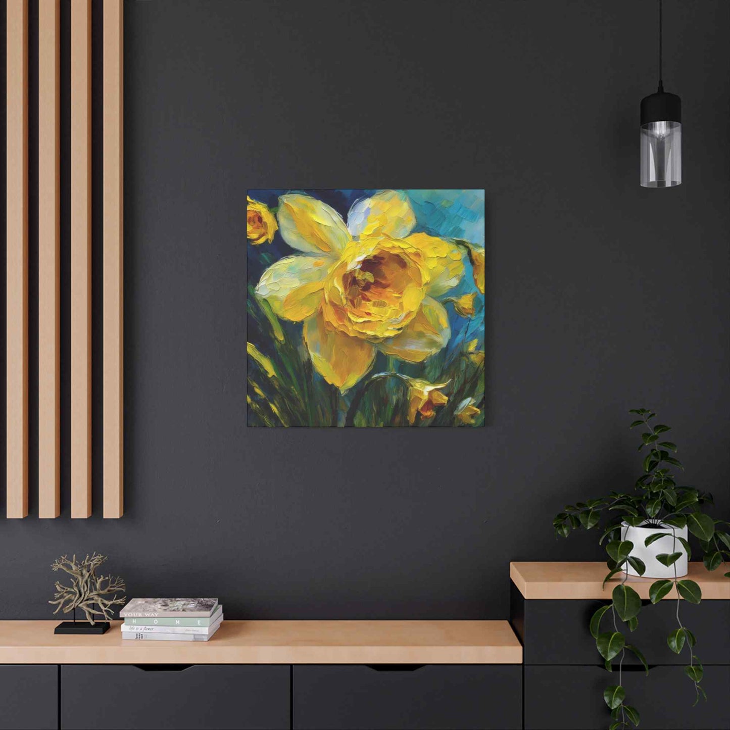Narcissus Print Canvas, Floral Oil Paint Print 20x20, 24x24, 30x30, 32x32, 36x36 Art Design Pine-Wood Inner Frame MC-179