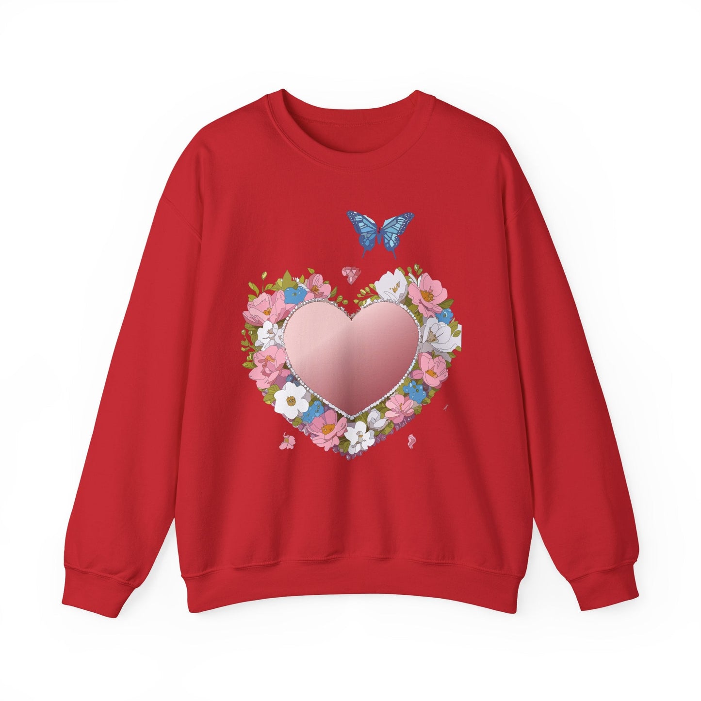 Unisex Floral Heart Sweatshirt Valentines Day Love Crewneck Gildan 18000 50/50 Cotton Polyester