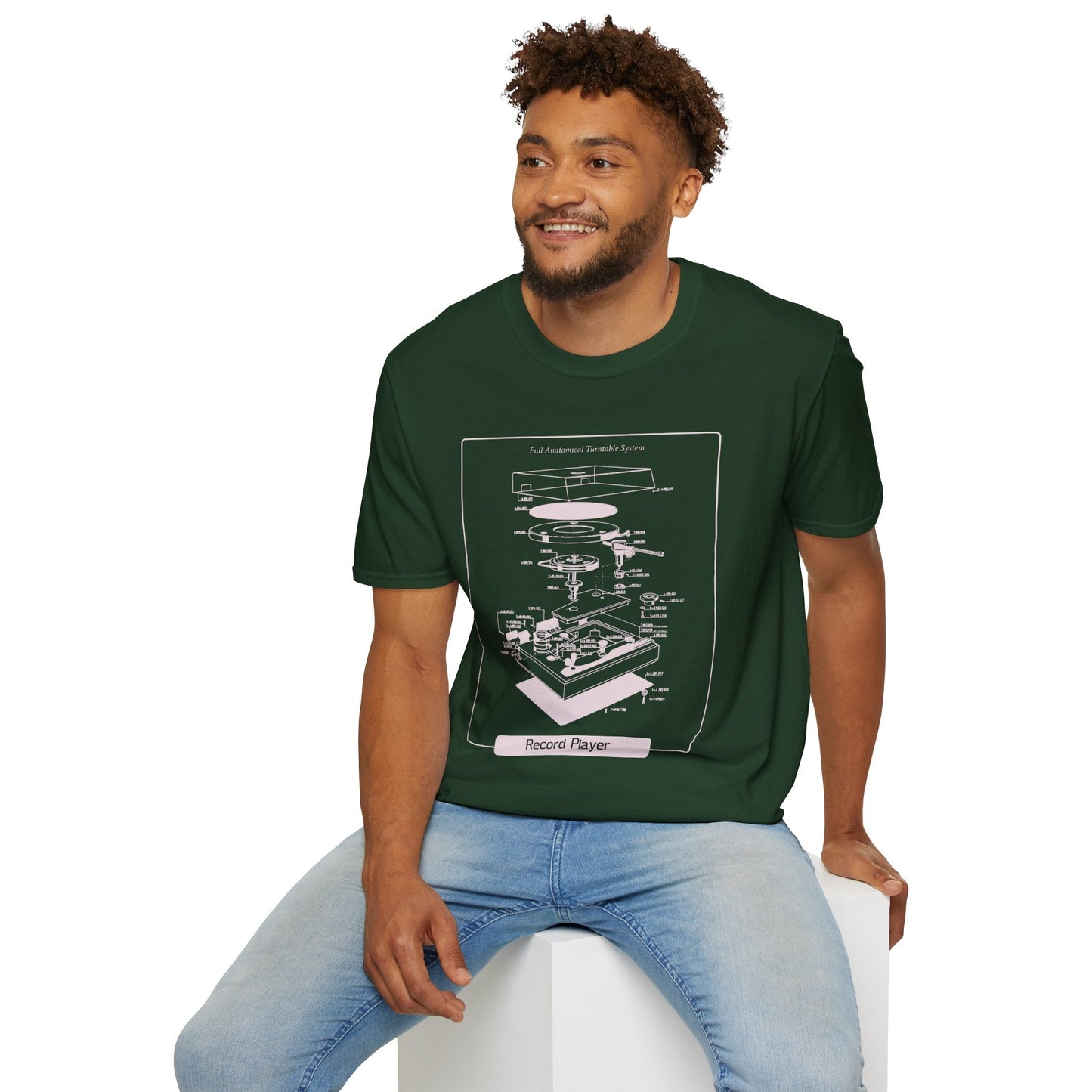 Record Player Blueprint T-Shirt Unisex Cotton Retro Vinyl Turntable Diagram Tee