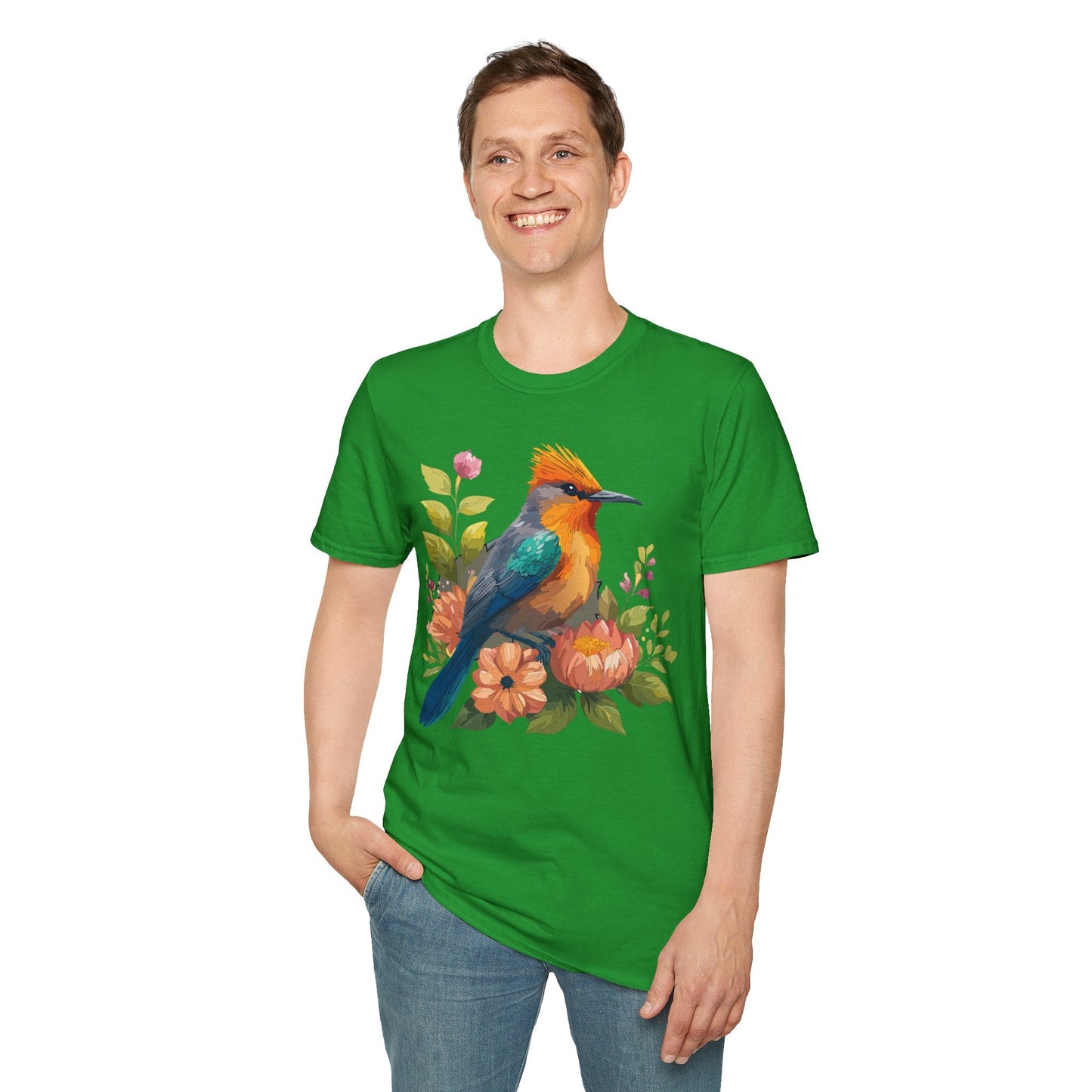 Floral Bird T Shirt For Unisex Wear Gildan Softstyle 64000 100 Percent Cotton Tee