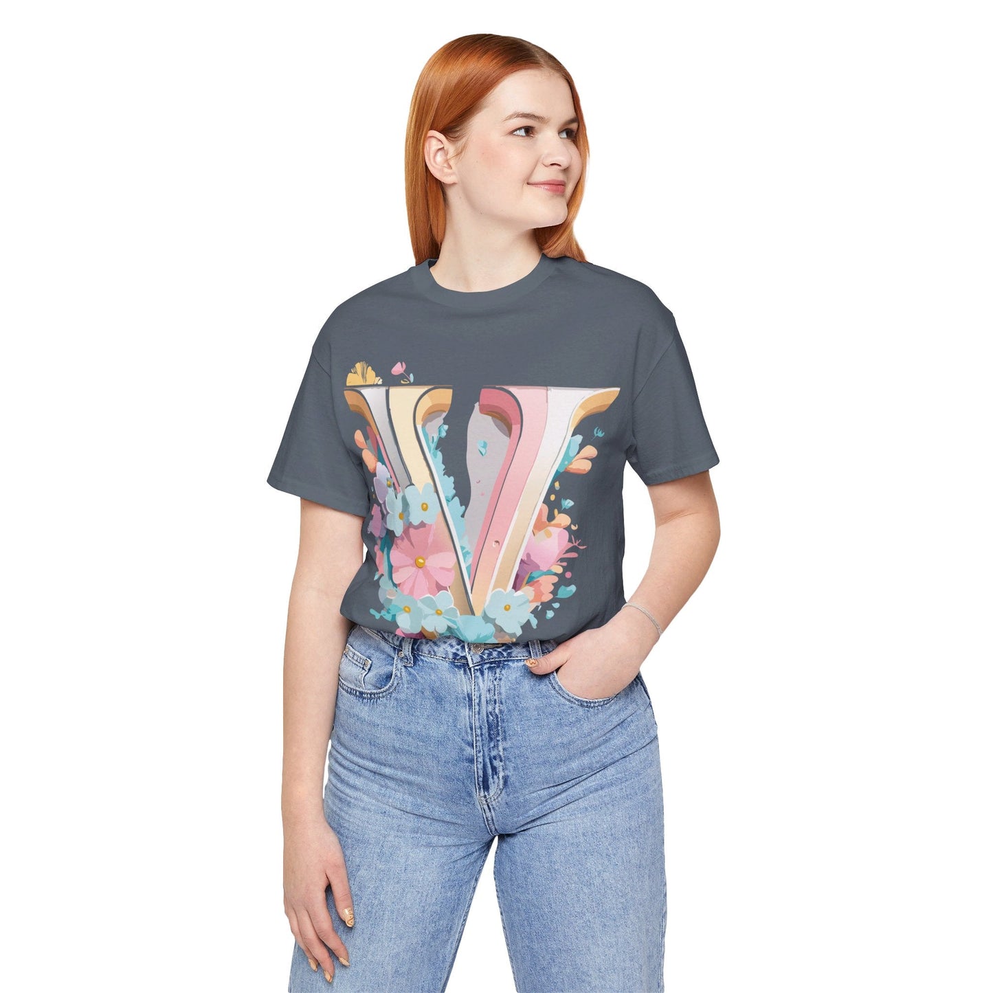 Letter V Shirt Graphic Tee Unisex Jersey Short Sleeve Vintage Inspired Adelpha Art Design