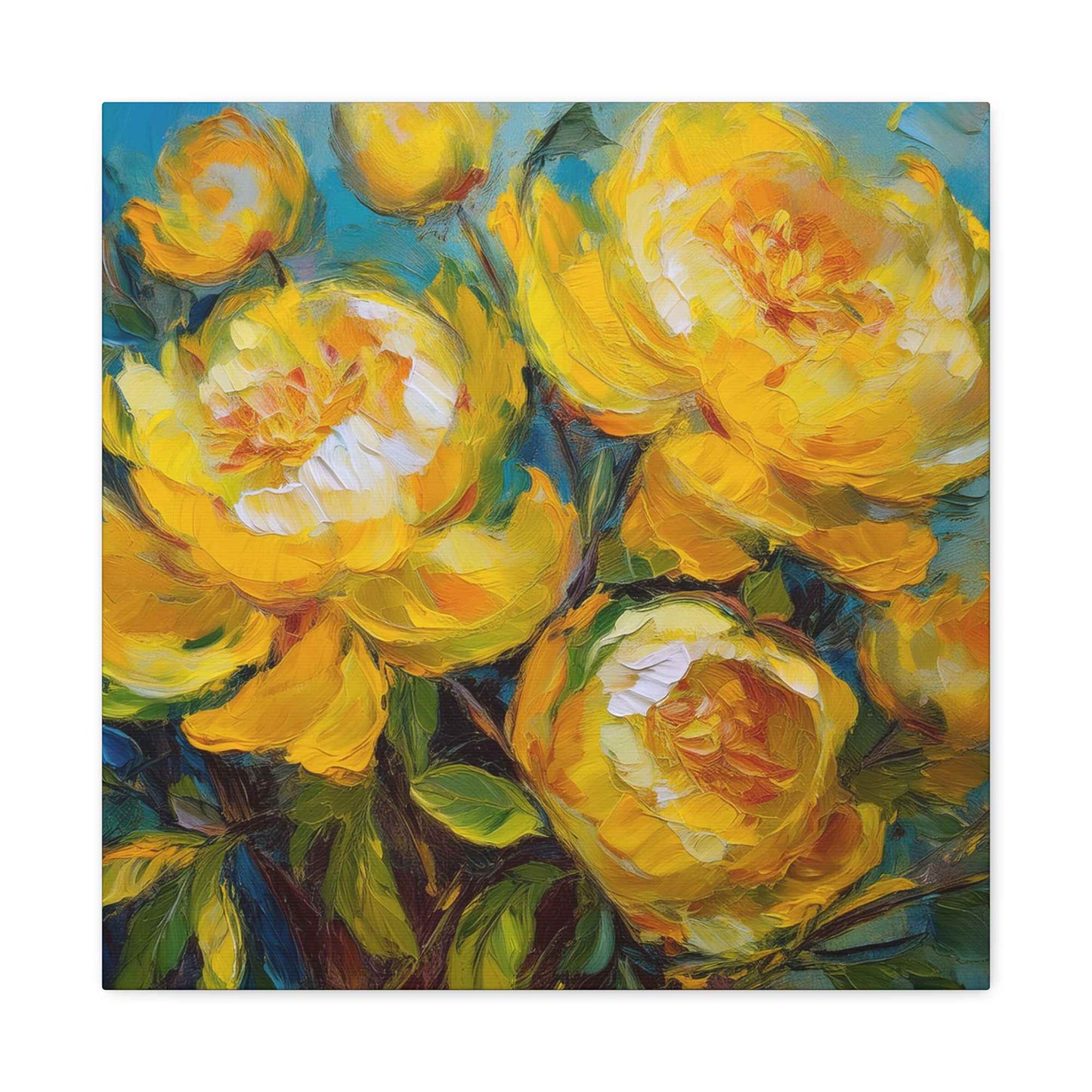 Yellow Peonies Print Canvas, Floral Oil Paint Print 20x20, 24x24, 30x30, 32x32, 36x36 Art Design Pine-Wood Inner Frame MC-120