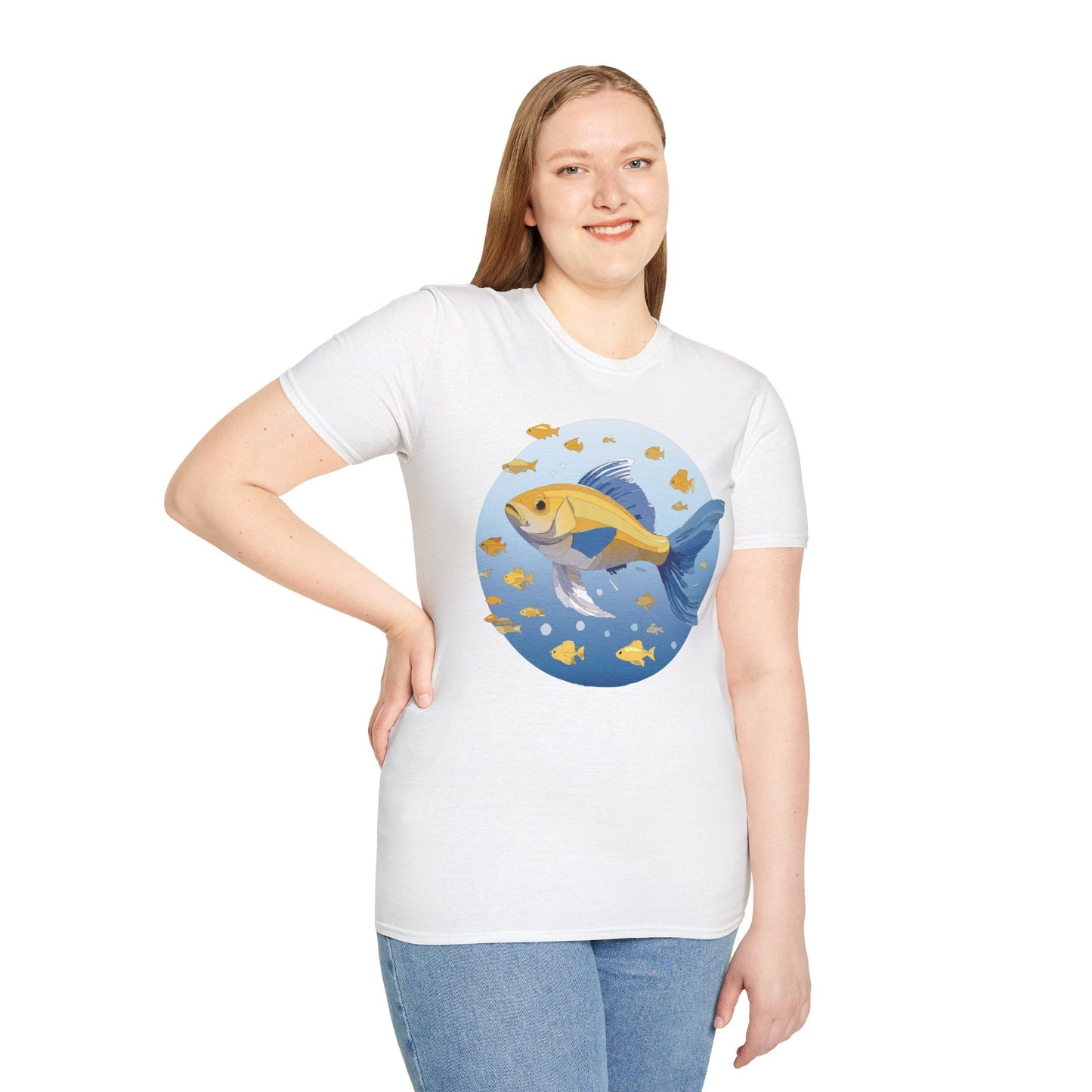 Fish Art Graphic Tee Shirt For Men And Women Unisex Cotton Softstyle Tee With Fish Artwork Design