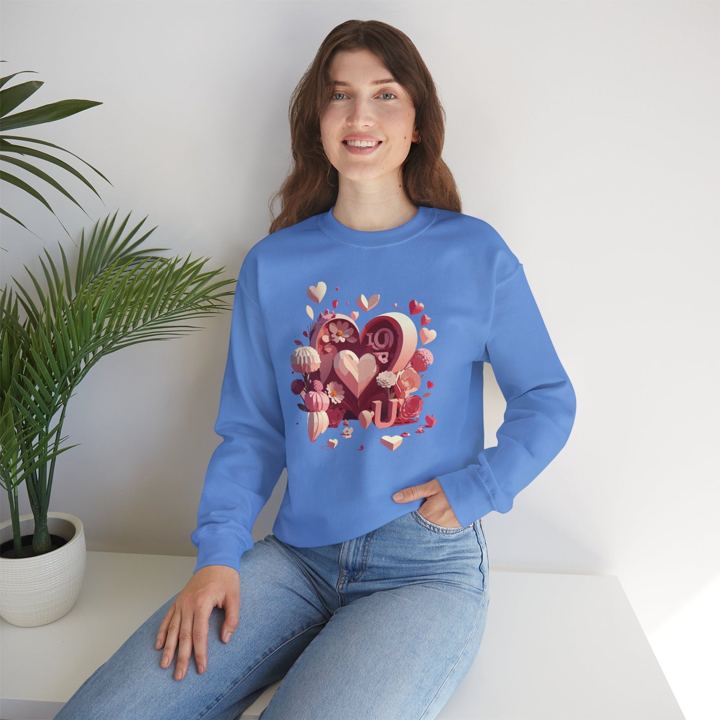 Unisex Floral Big Heart Sweatshirt, Love Floral Sweatshirt, Floral Heart Sweatshirt, 50/50 Cotton-Poly Valentine's Day Sweatshirt 09