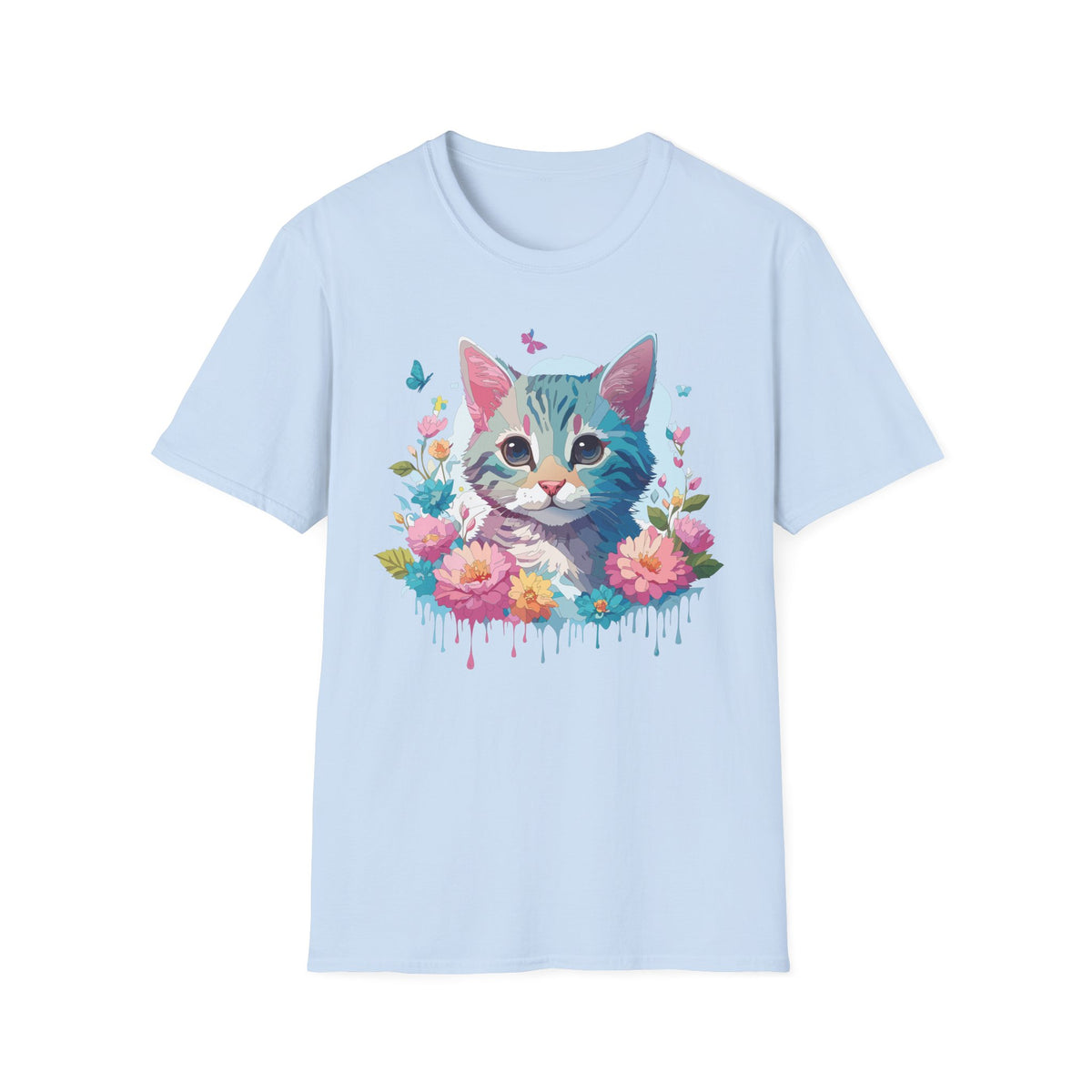 Watercolor Kitten Floral Tee | Cat Face T-Shirt, Spring Floral Design