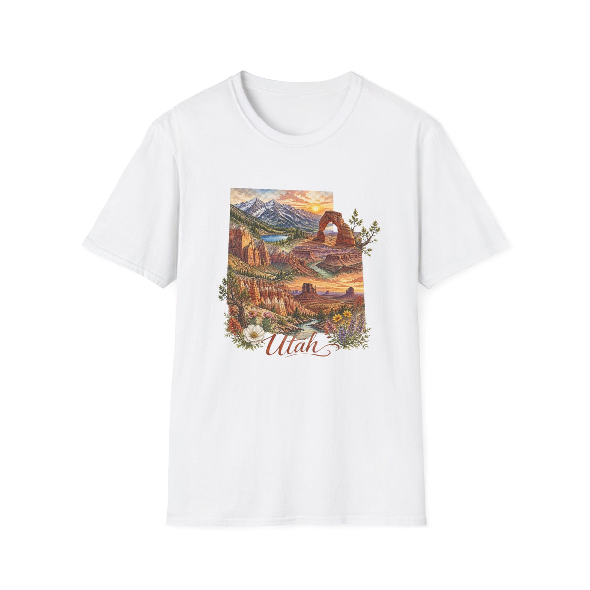 Utah Scenic T-Shirt — Vintage National Park Landscape Tee Travel Tourist Graphic Design Unisex 100 Cotton Gildan T-Shirt