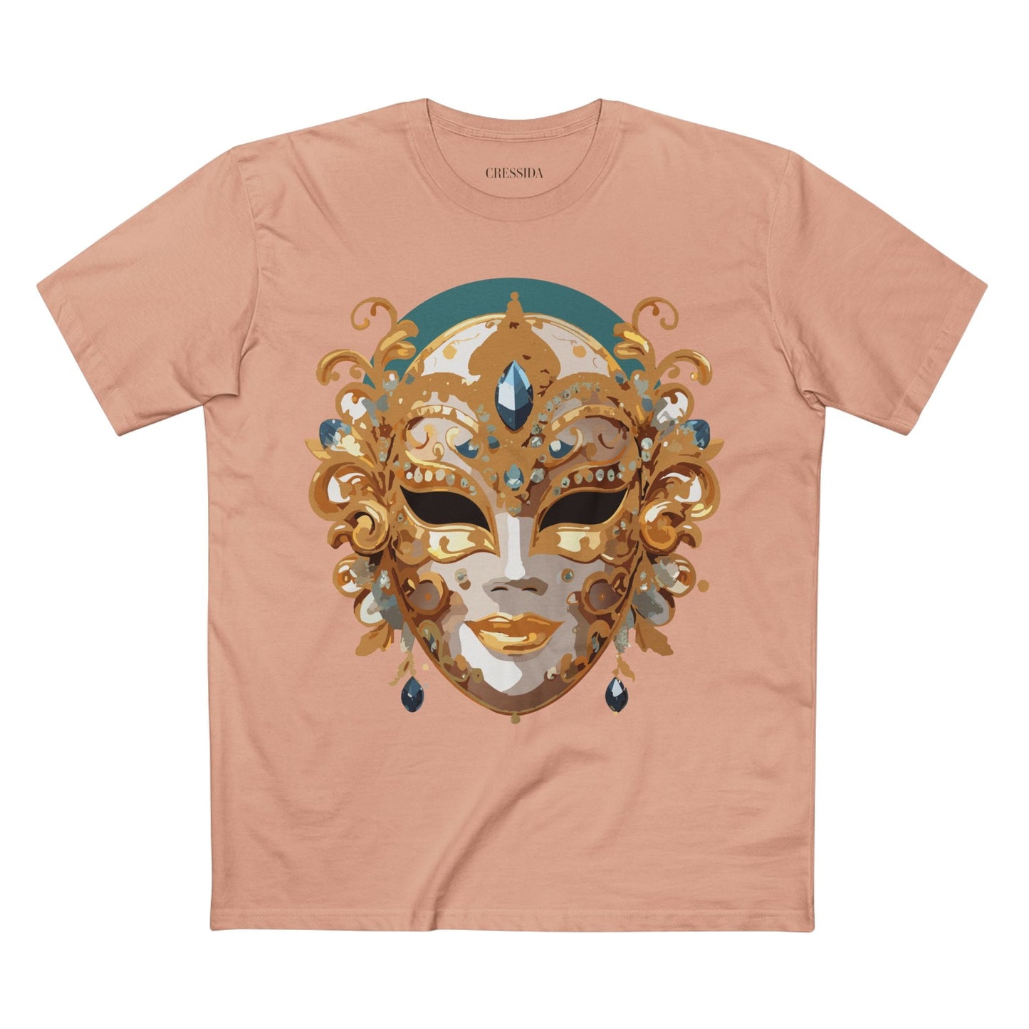 Carnival Mask Graphic T-Shirt Unisex 100 Cotton With Antique Gold Art Design Tee 3
