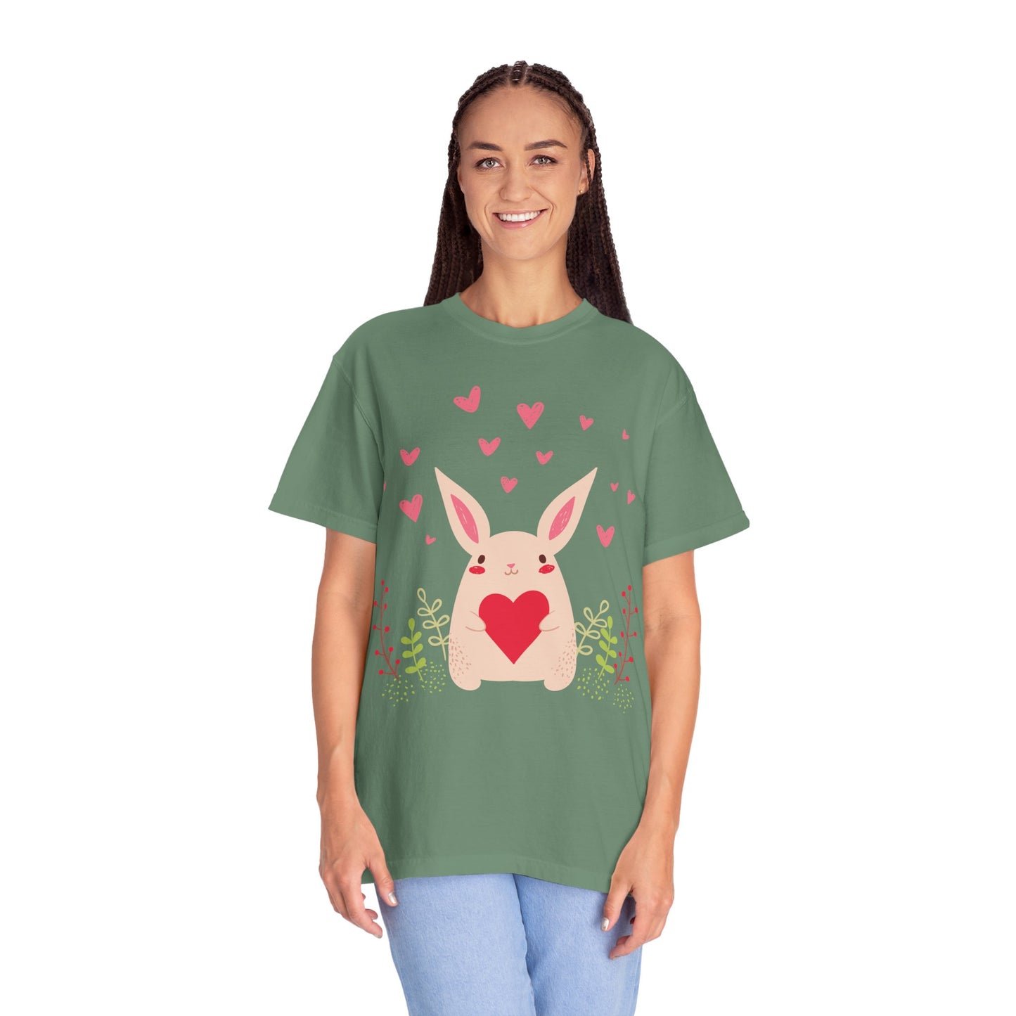 Easter Bunny Heart T-Shirt, Tee Shirt with Easter Signature, T Shirt with Easter Prints, Tee Shirt with Easter Design